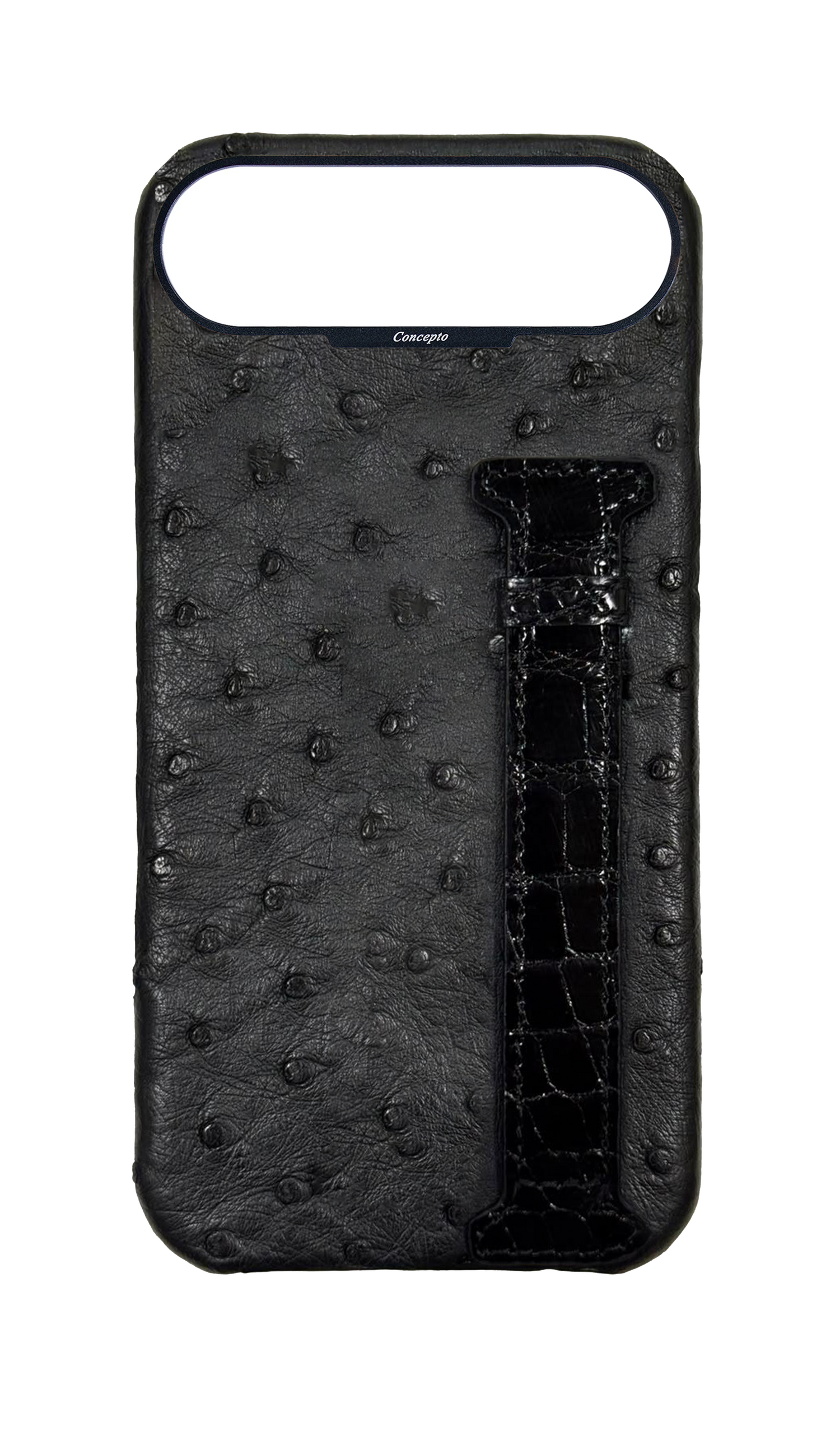 Black Exotic Ostrich &amp; Crocodile Side Strap Case