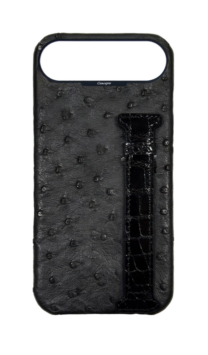 Black Exotic Ostrich &amp; Crocodile Side Strap Case