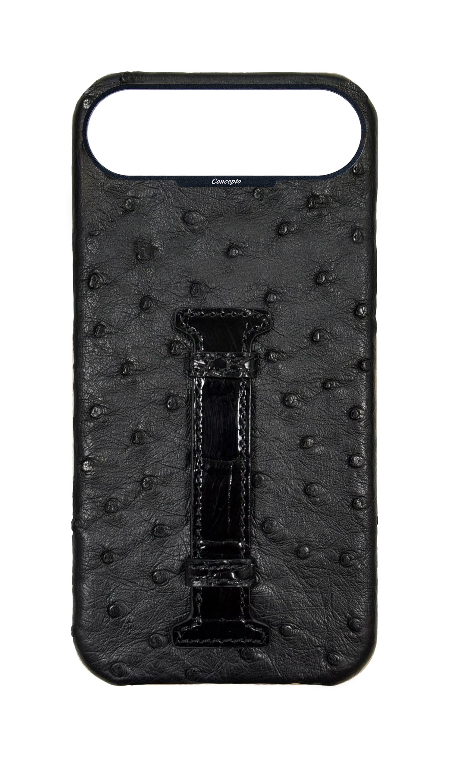 Black Exotic Ostrich &amp; Crocodile Middle Strap Case