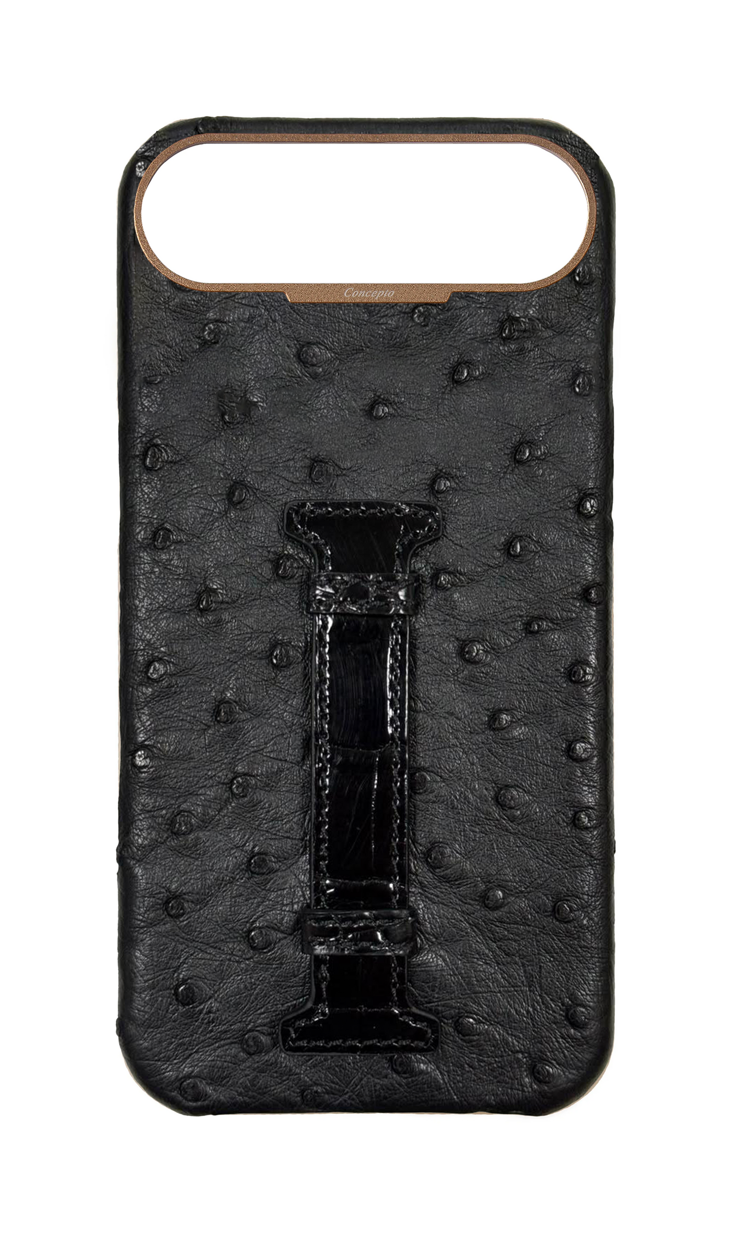 Black Exotic Ostrich &amp; Crocodile Middle Strap Case