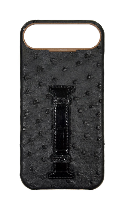 Black Exotic Ostrich &amp; Crocodile Middle Strap Case