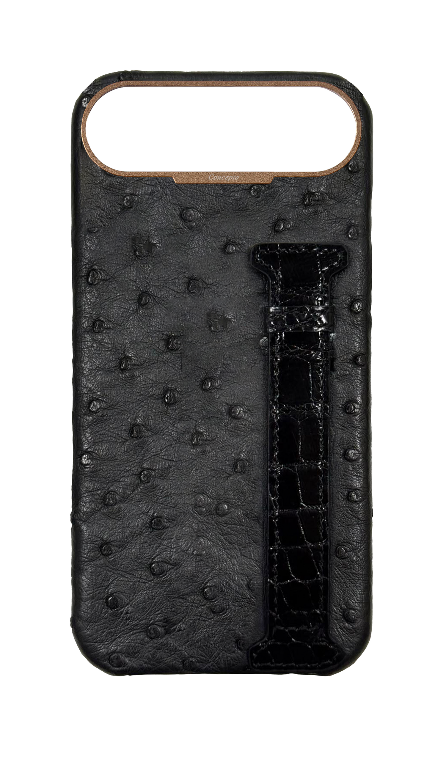 Black Exotic Ostrich &amp; Crocodile Side Strap Case
