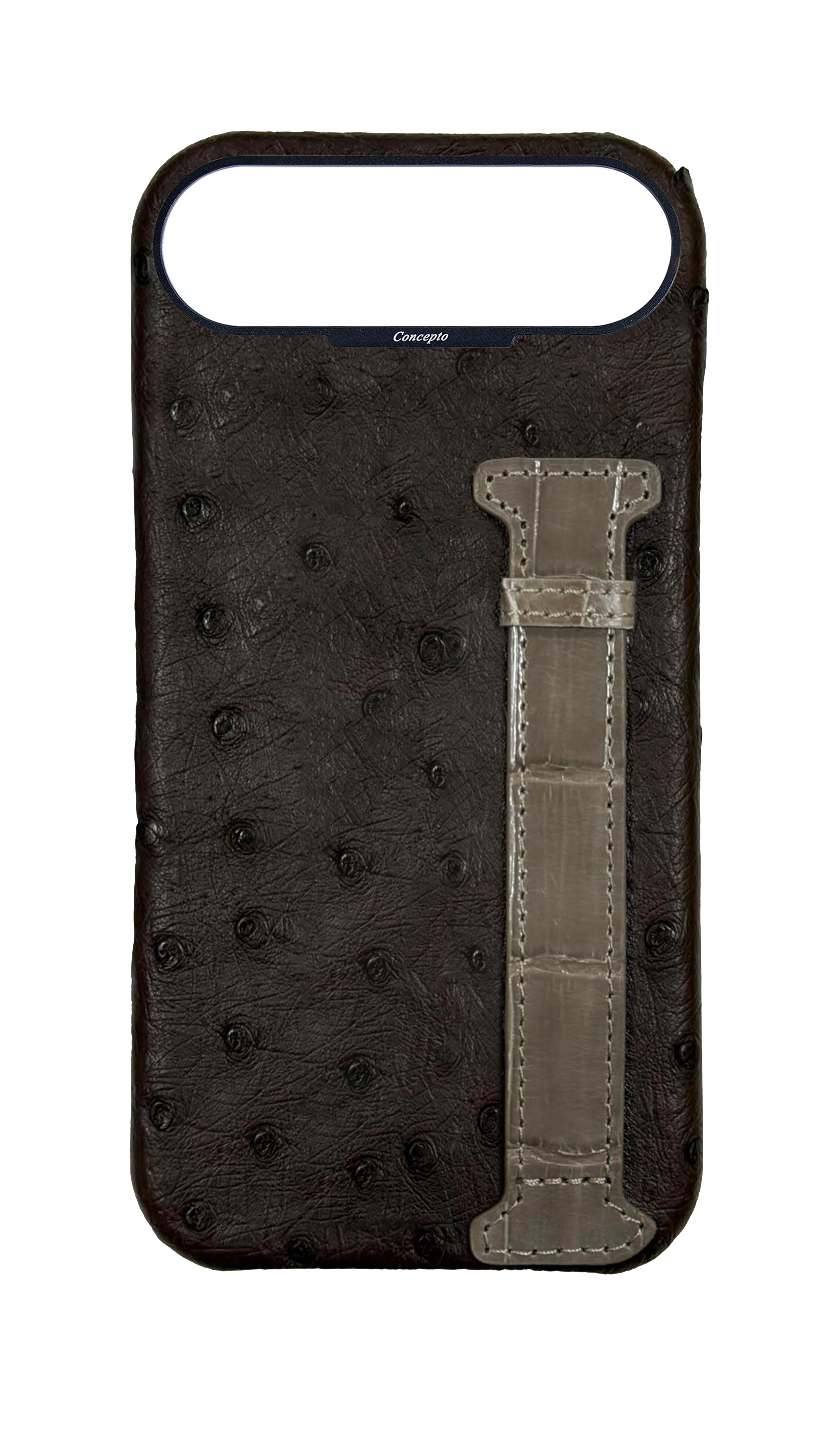 Brown Exotic Ostrich &amp; Crocodile Side Strap Case