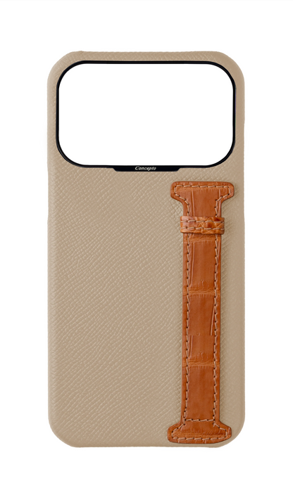 Beige / Tangerine Exotic Crocodile Side Strap Case