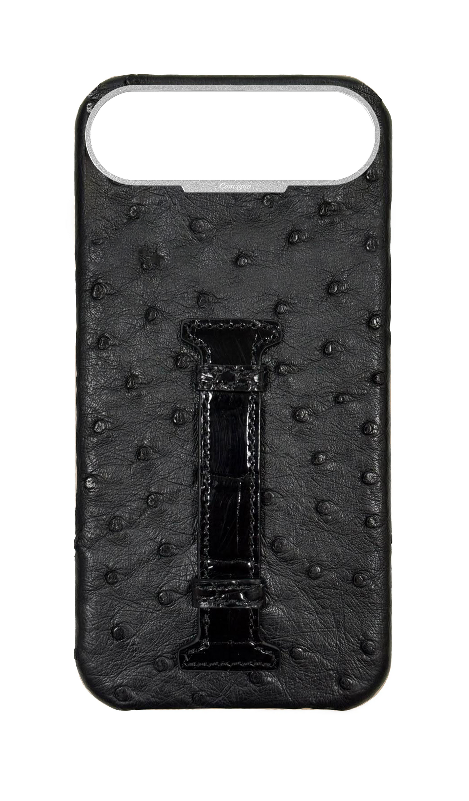 Black Exotic Ostrich &amp; Crocodile Middle Strap Case