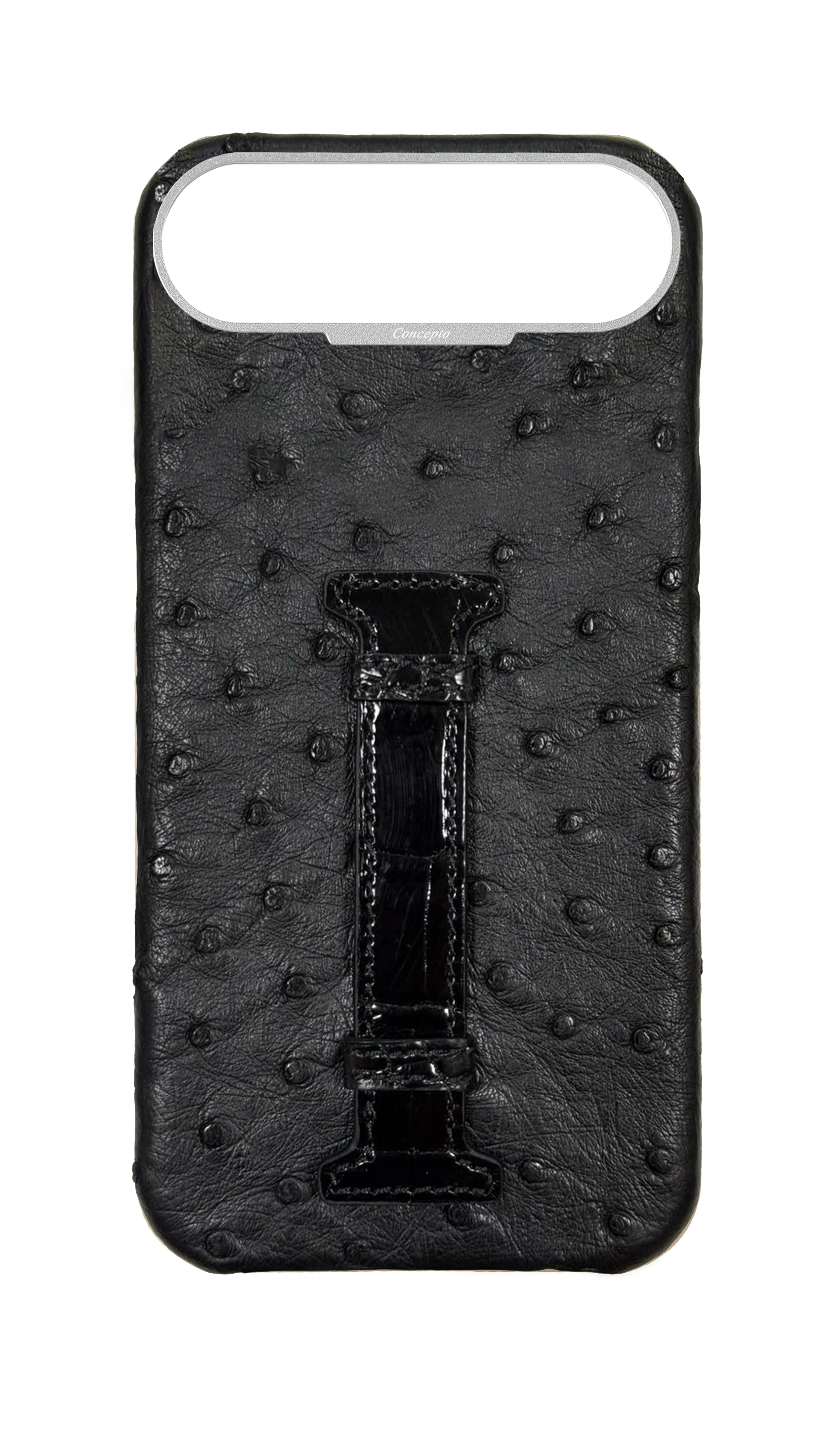 Black Exotic Ostrich &amp; Crocodile Middle Strap Case