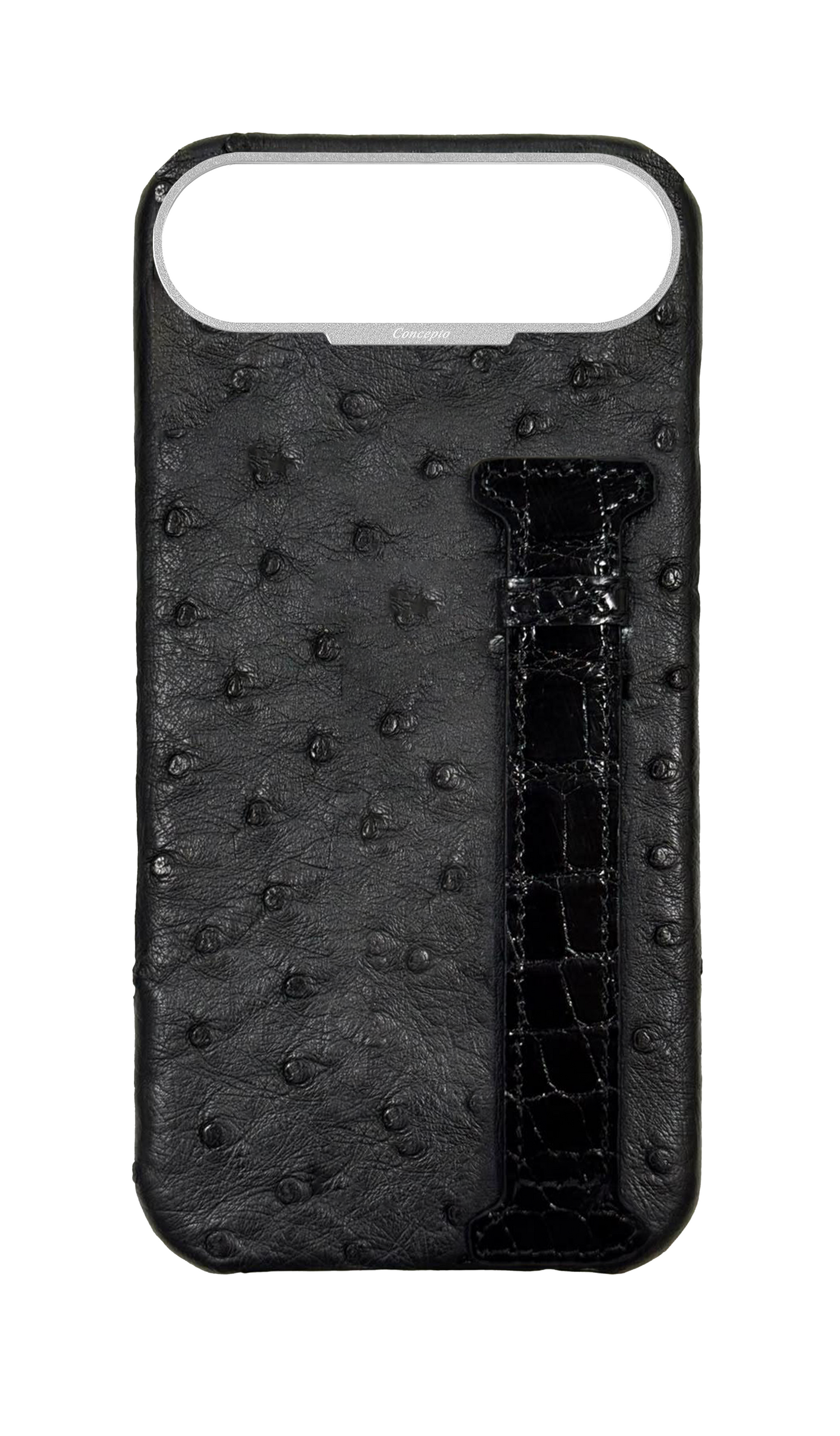 Black Exotic Ostrich &amp; Crocodile Side Strap Case