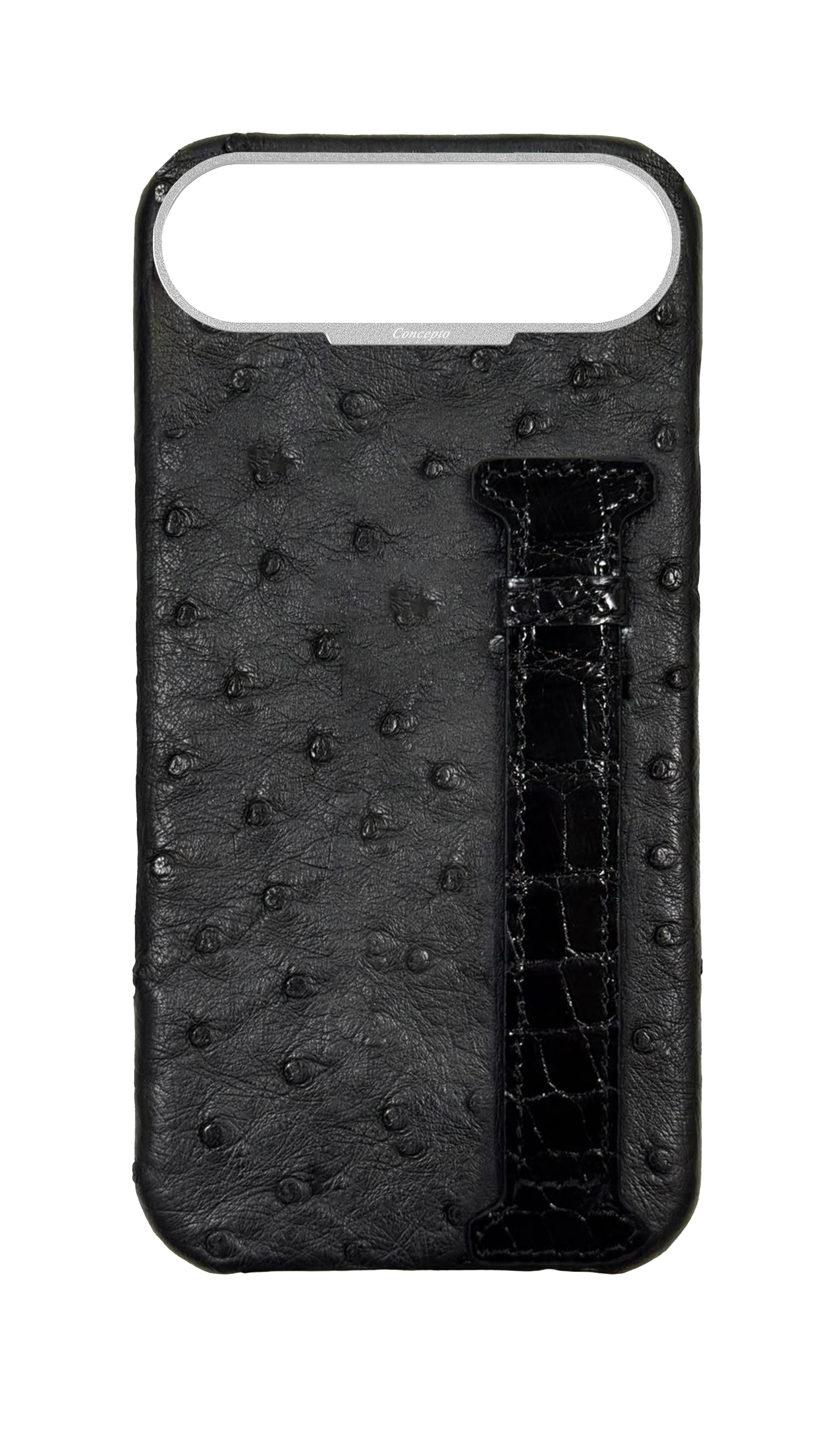 Black Exotic Ostrich &amp; Crocodile Side Strap Case