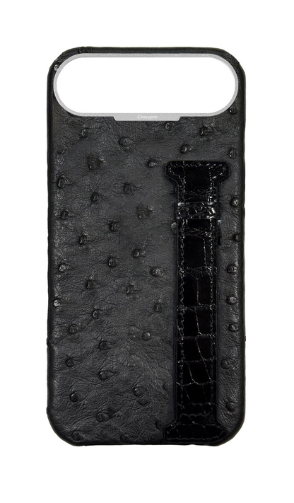 Black Exotic Ostrich &amp; Crocodile Side Strap Case