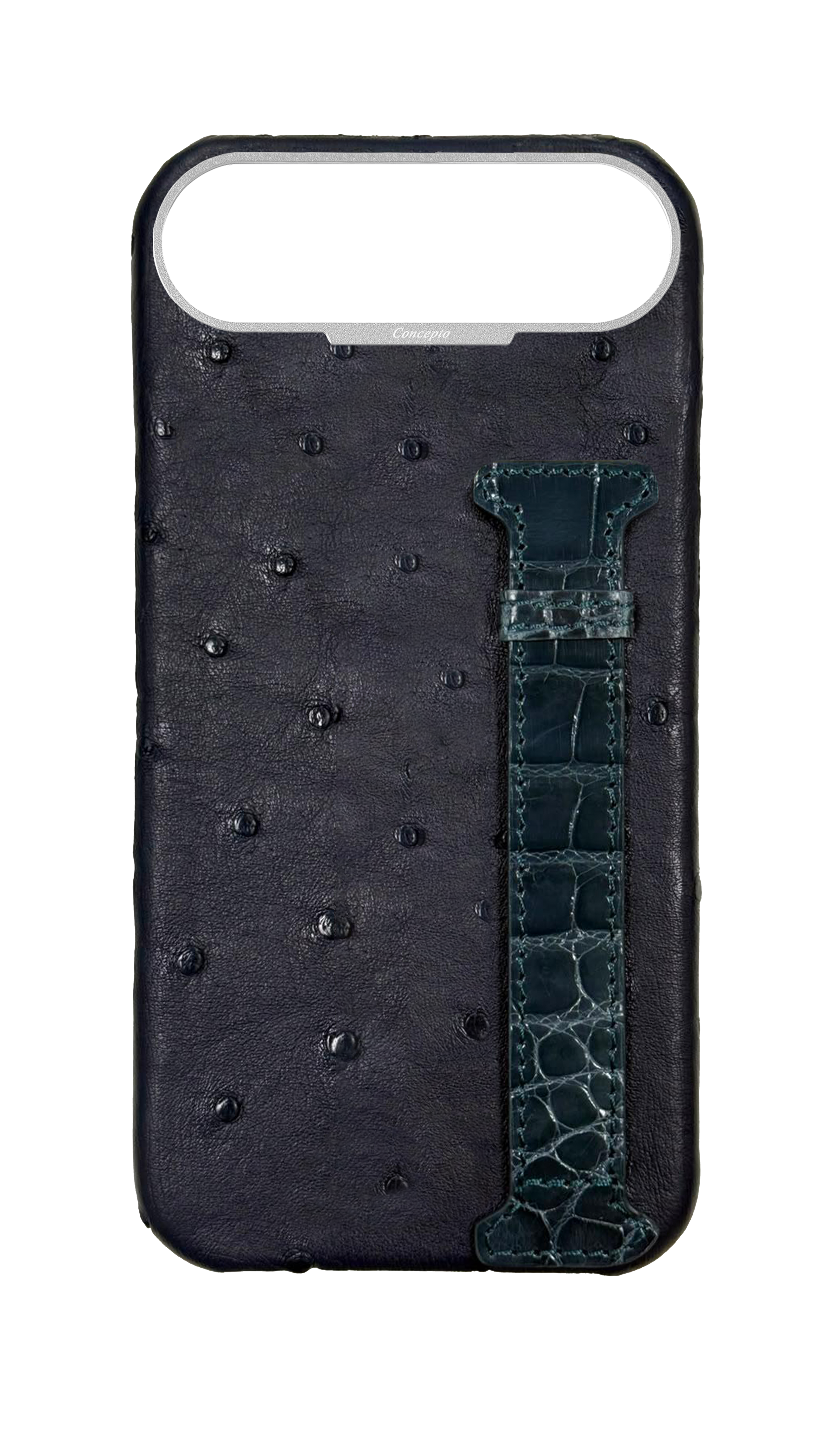 Navy Exotic Ostrich &amp; Crocodile Side Strap Case