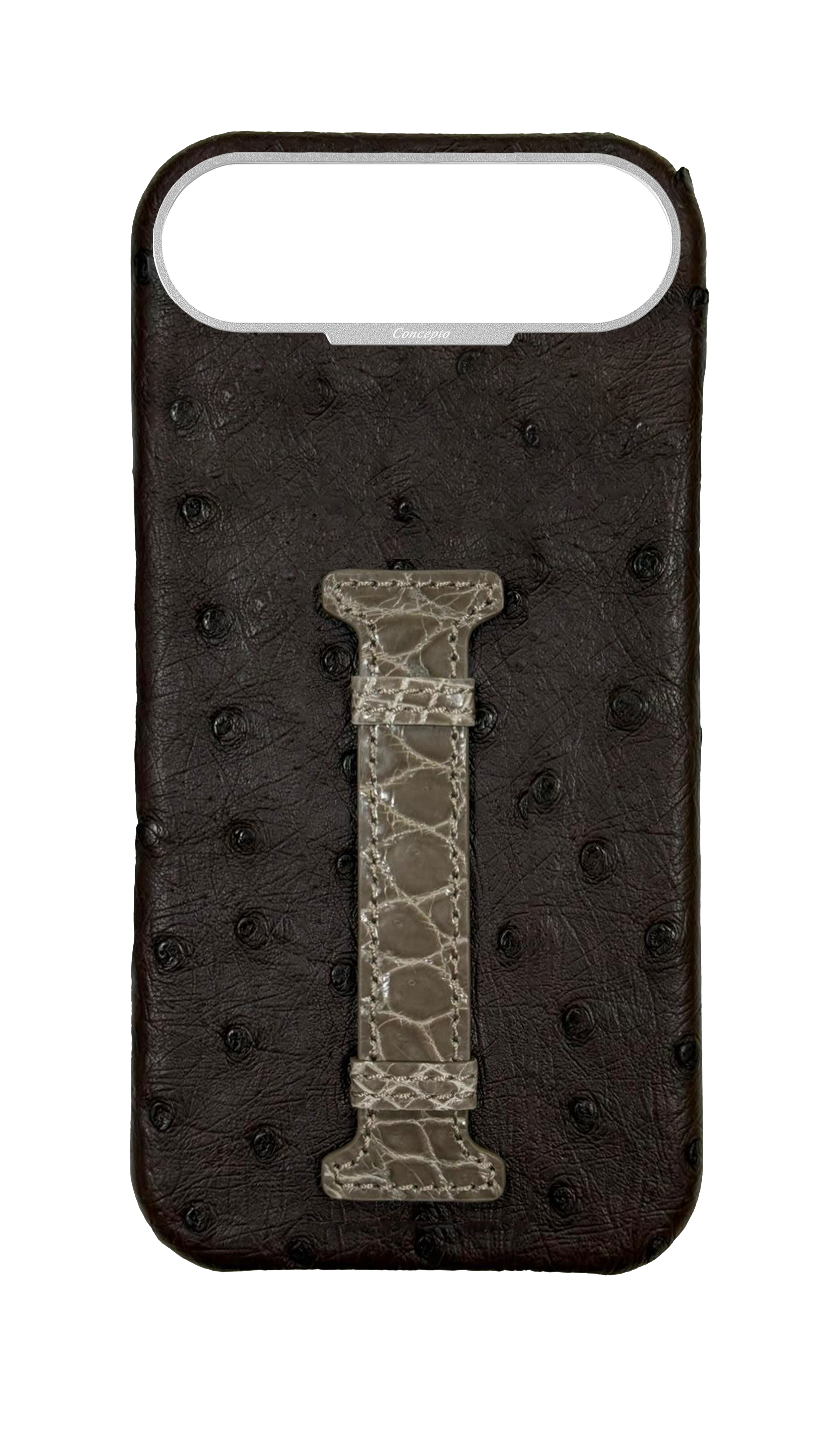 Brown Exotic Ostrich &amp; Crocodile Middle Strap Case