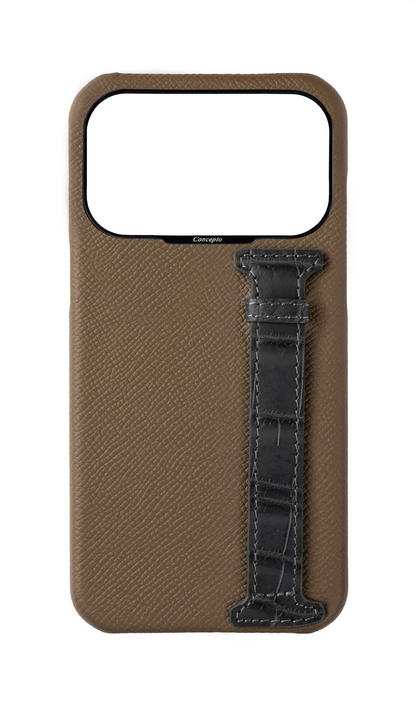 Brown / Ash Grey Exotic Crocodile Side Strap Case
