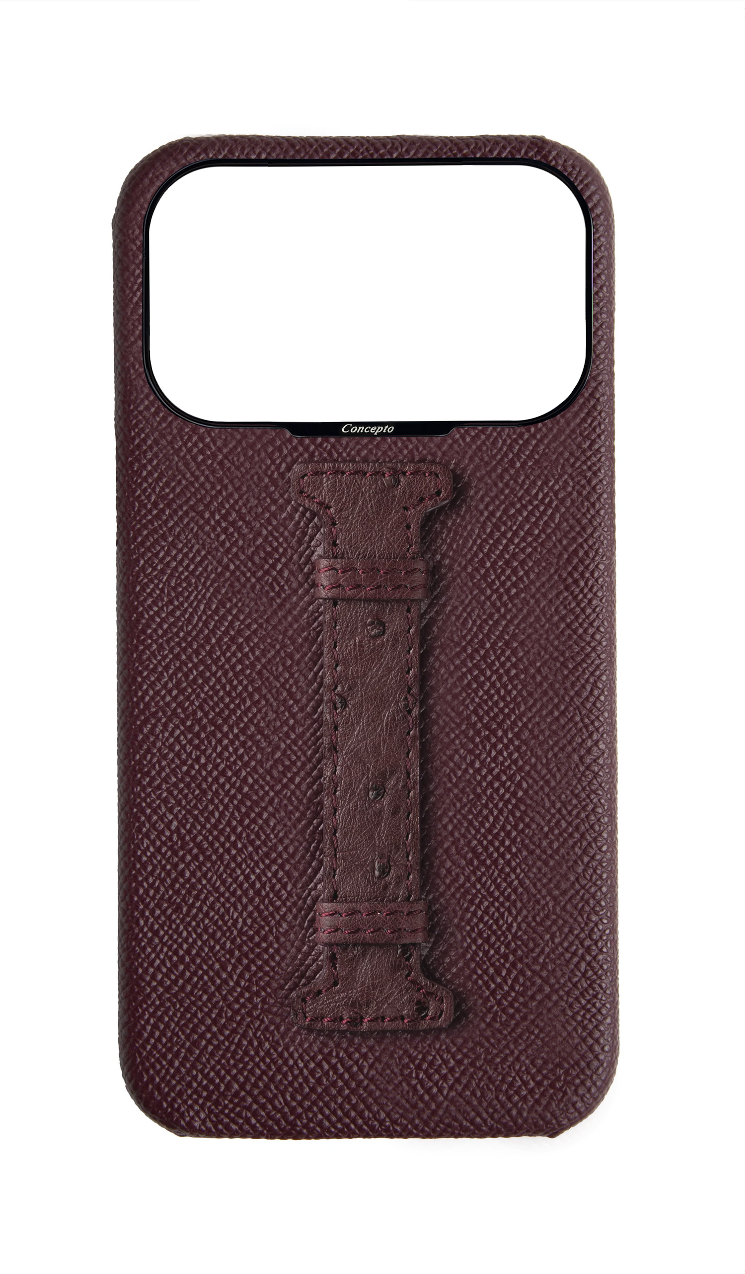 Maroon Exotic Ostrich Middle Strap Case