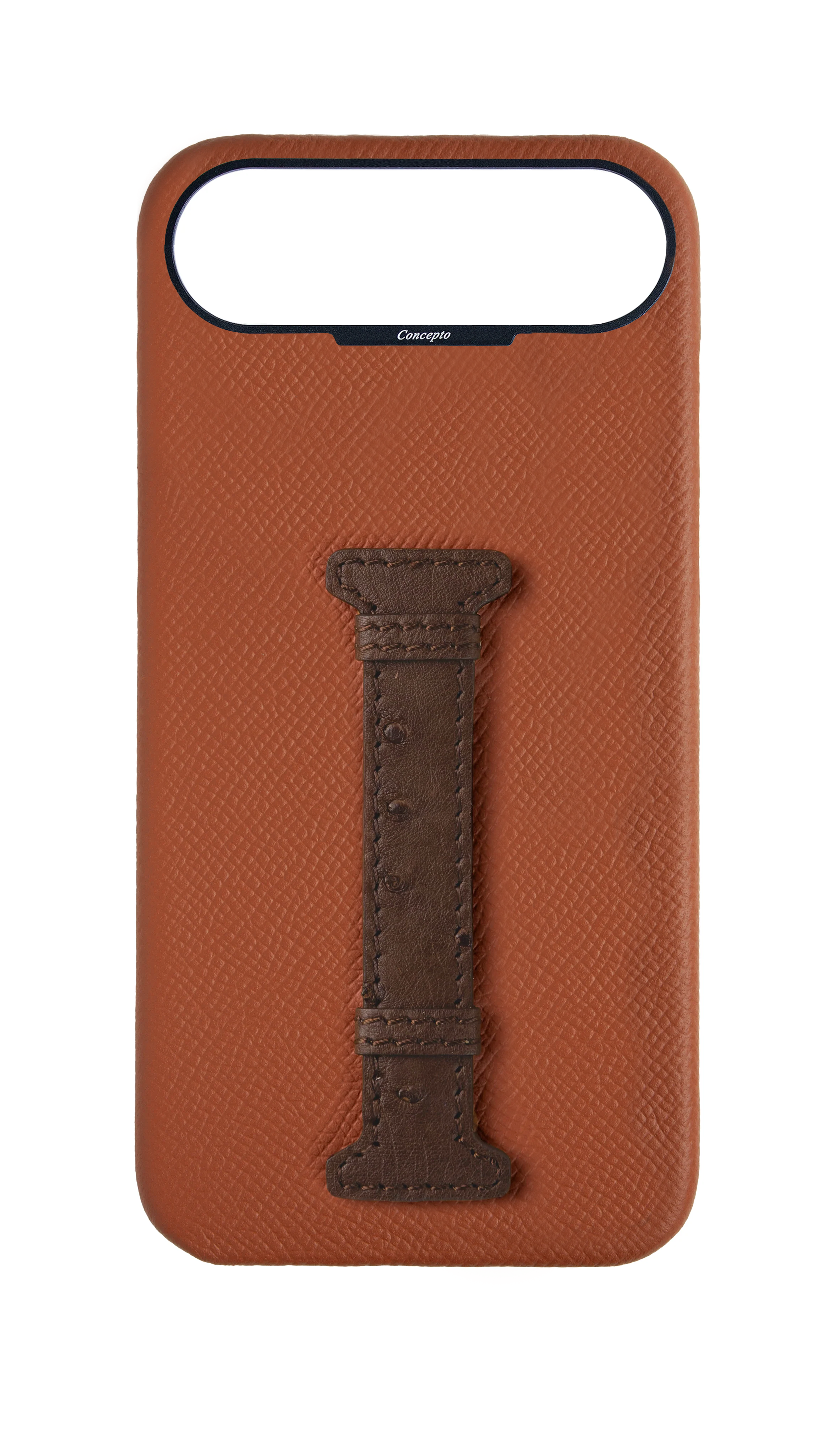 Tan / Brown Exotic Ostrich Middle Strap Case
