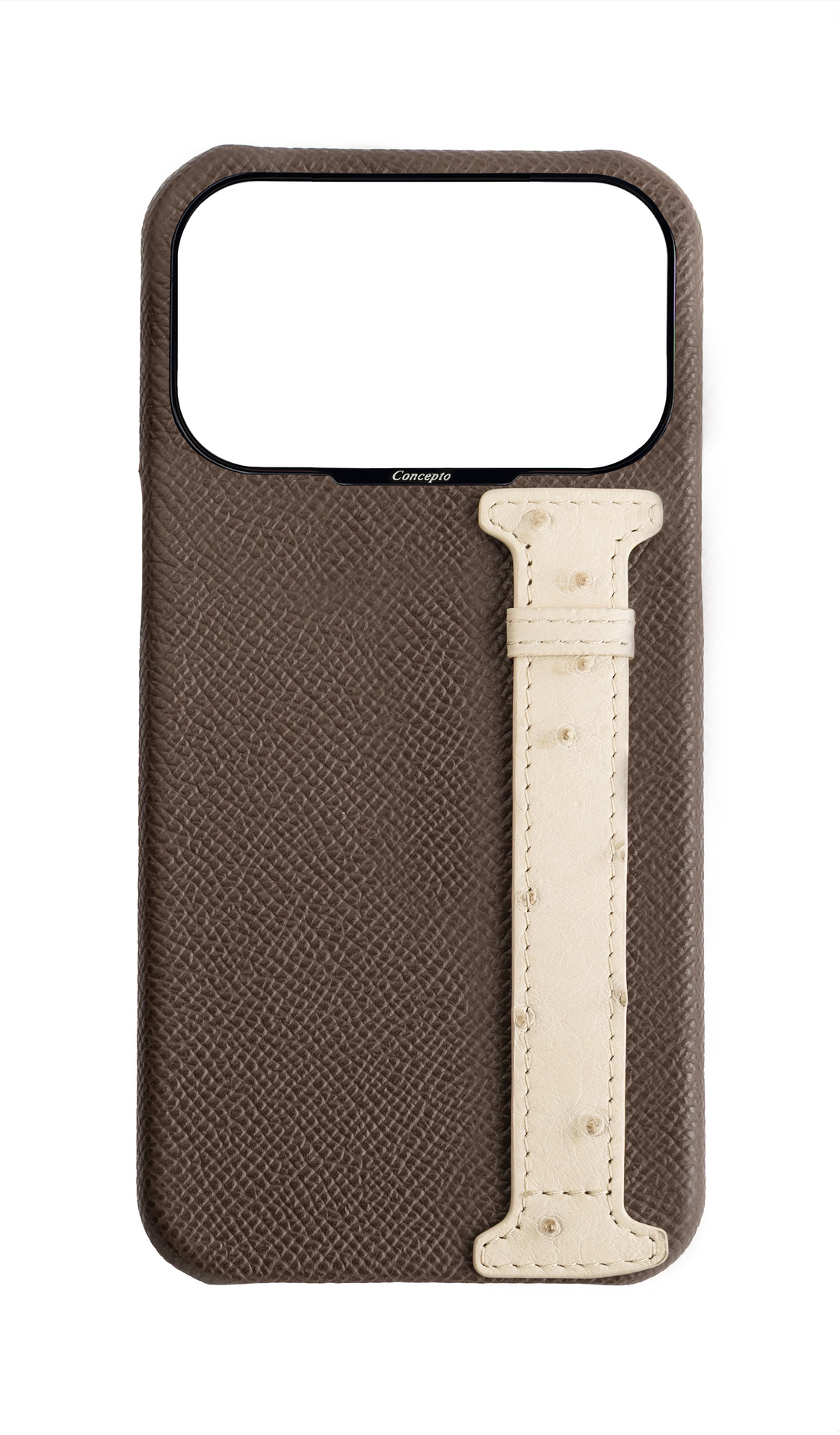 Brown / Cream Exotic Ostrich Side Strap Case