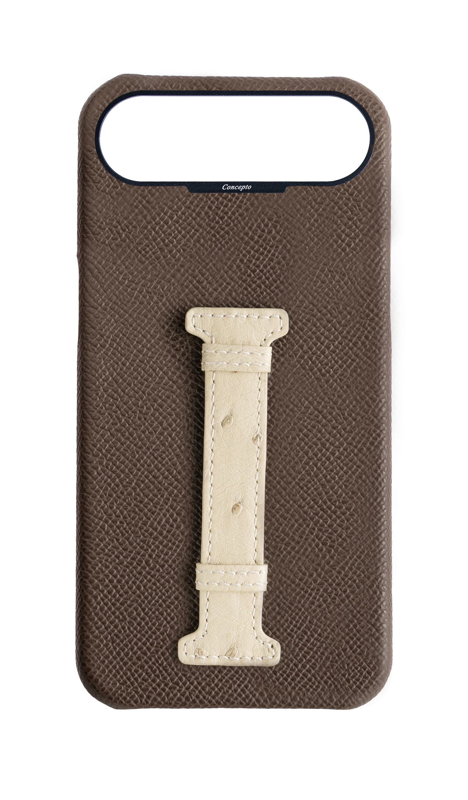 Brown / Cream Exotic Ostrich Middle Strap Case