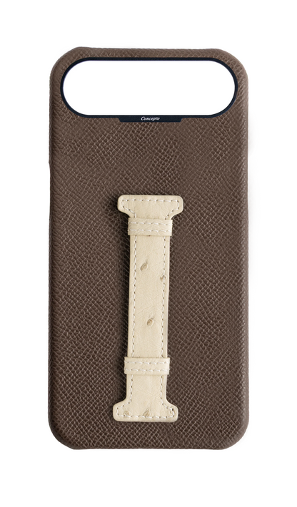 Brown / Cream Exotic Ostrich Middle Strap Case