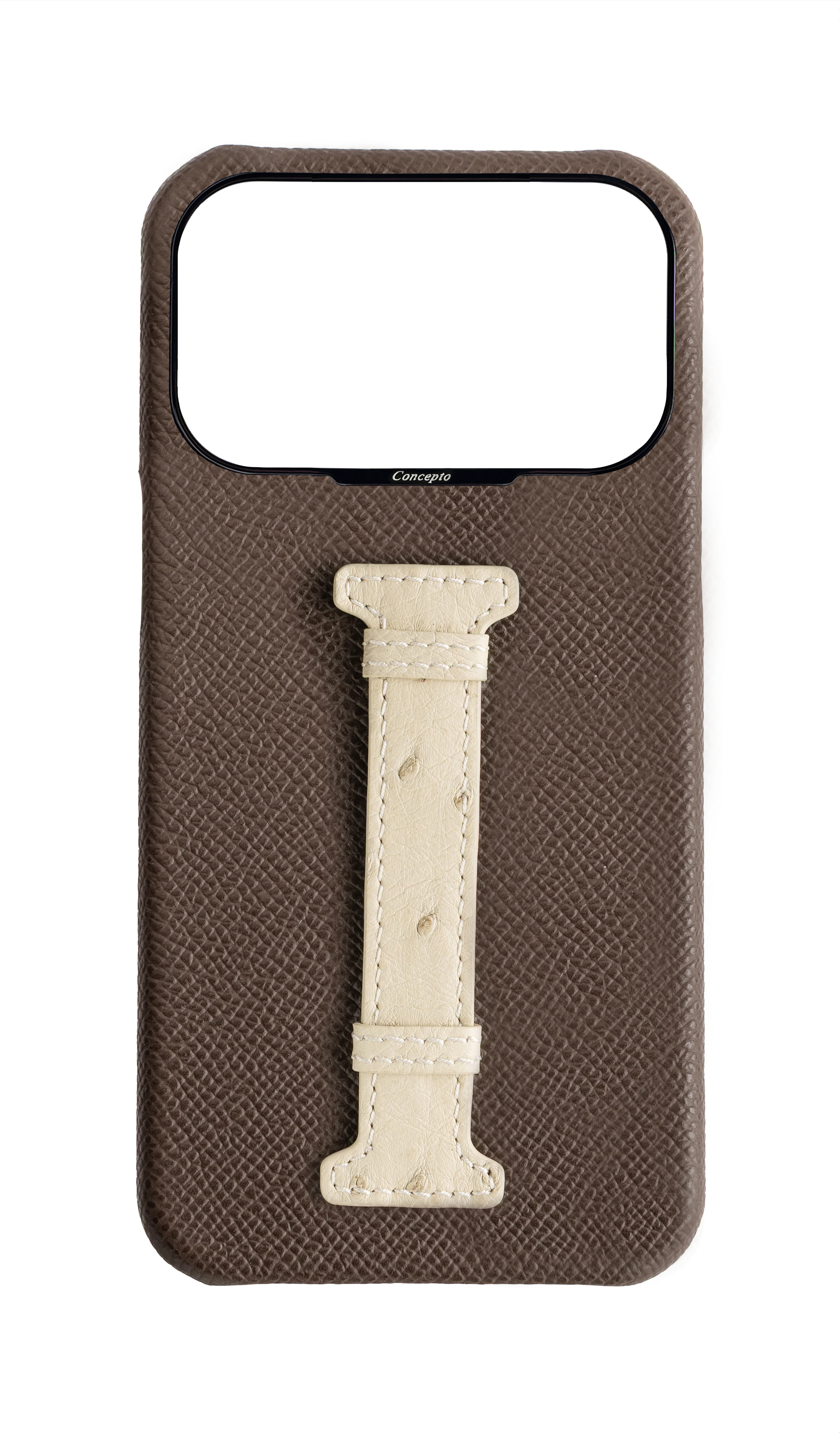 Brown / Cream Exotic Ostrich Middle Strap Case