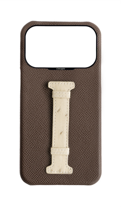 Brown / Cream Exotic Ostrich Middle Strap Case