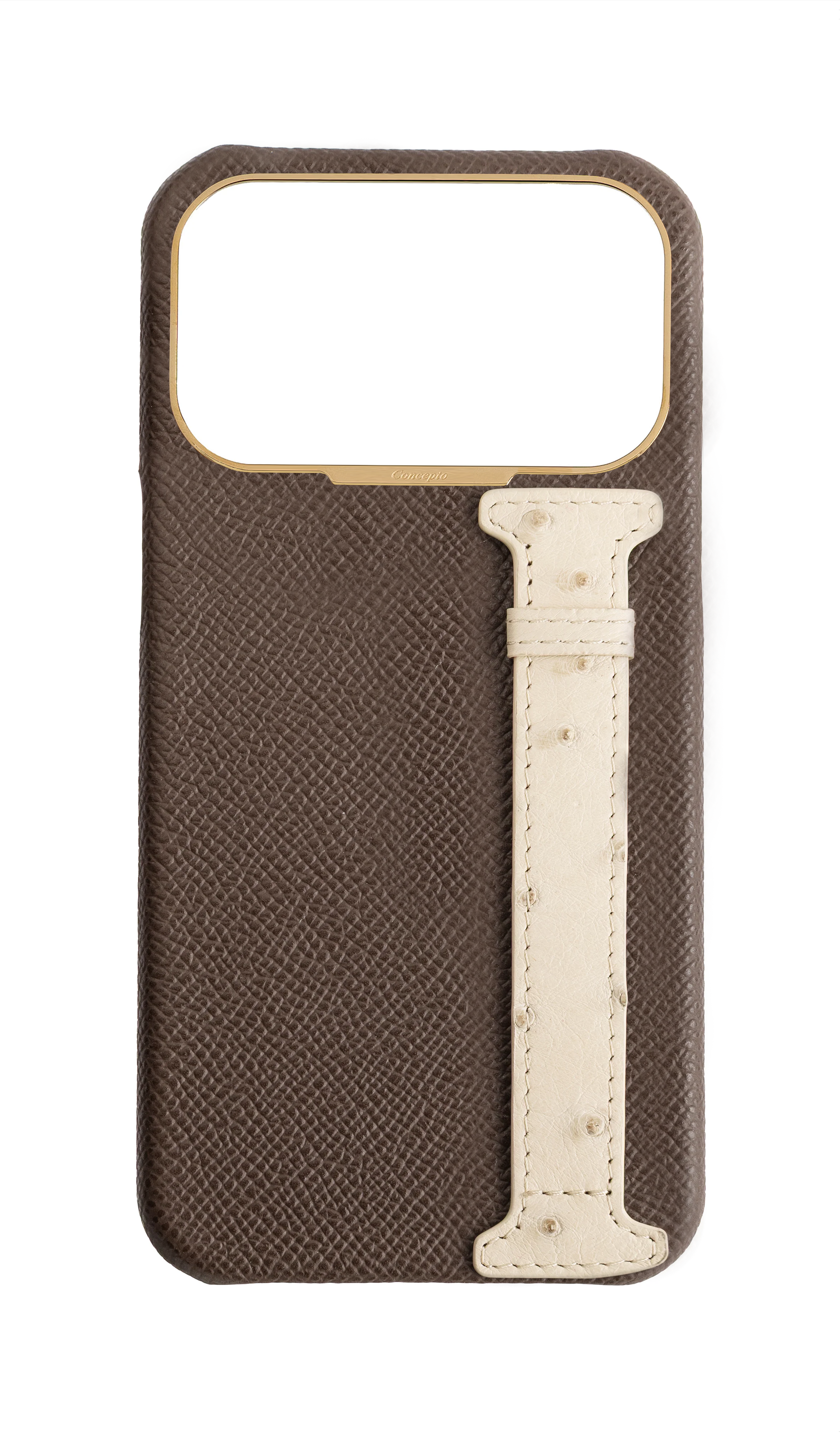 Brown / Cream Exotic Ostrich Side Strap Case