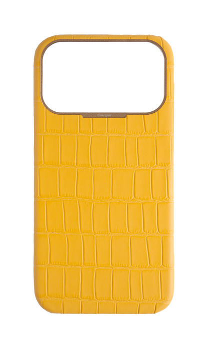 Matte Yellow Strapless Embossed Crocodile Case