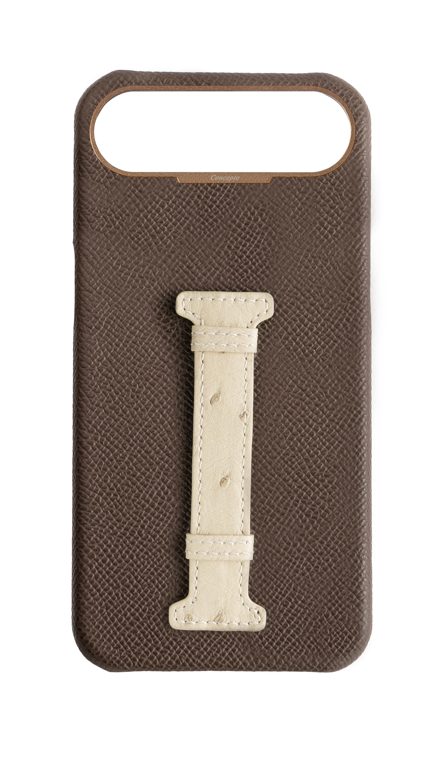 Brown / Cream Exotic Ostrich Middle Strap Case