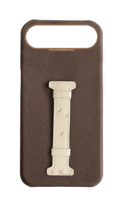 Brown / Cream Exotic Ostrich Middle Strap Case