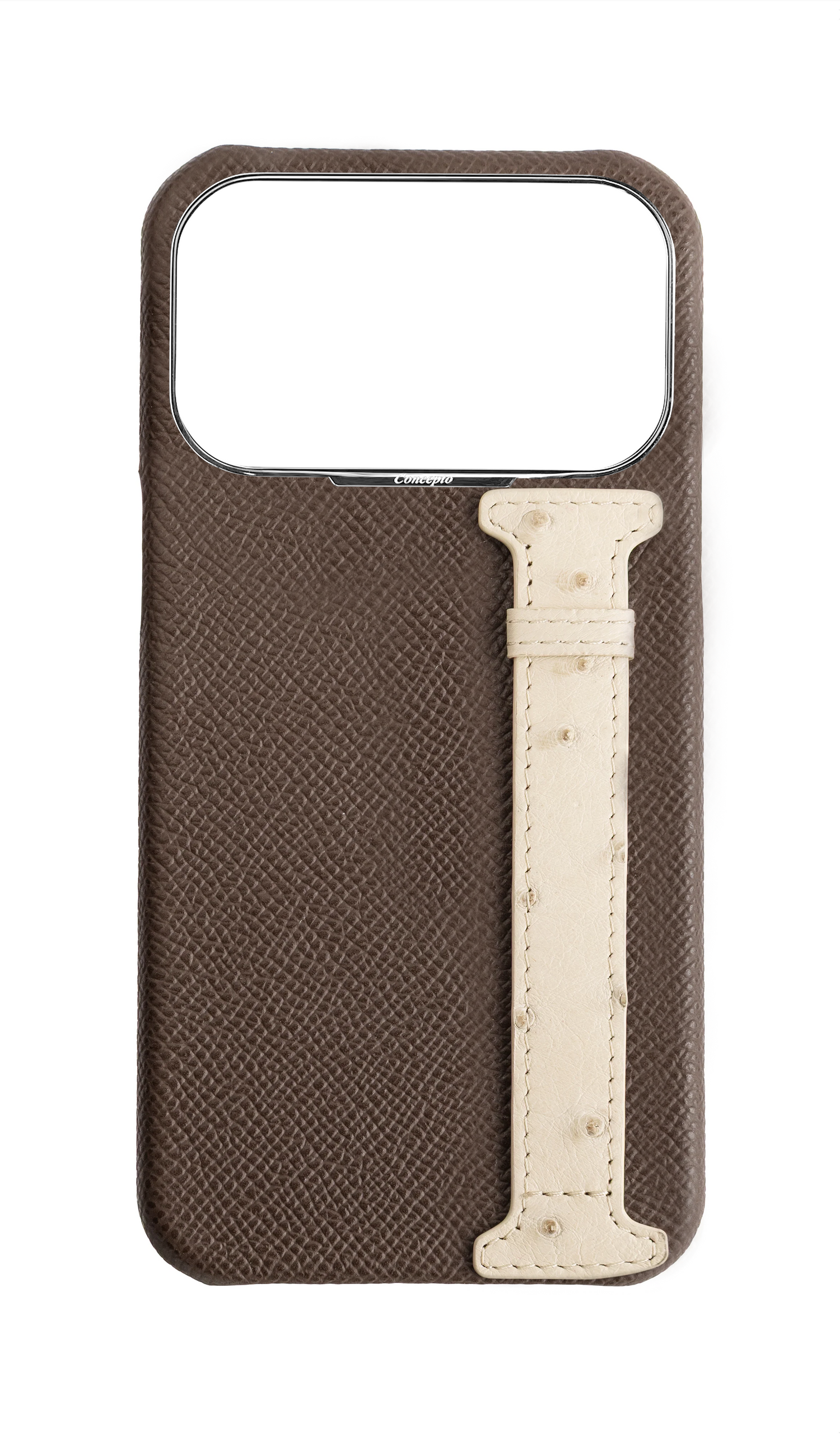Brown / Cream Exotic Ostrich Side Strap Case
