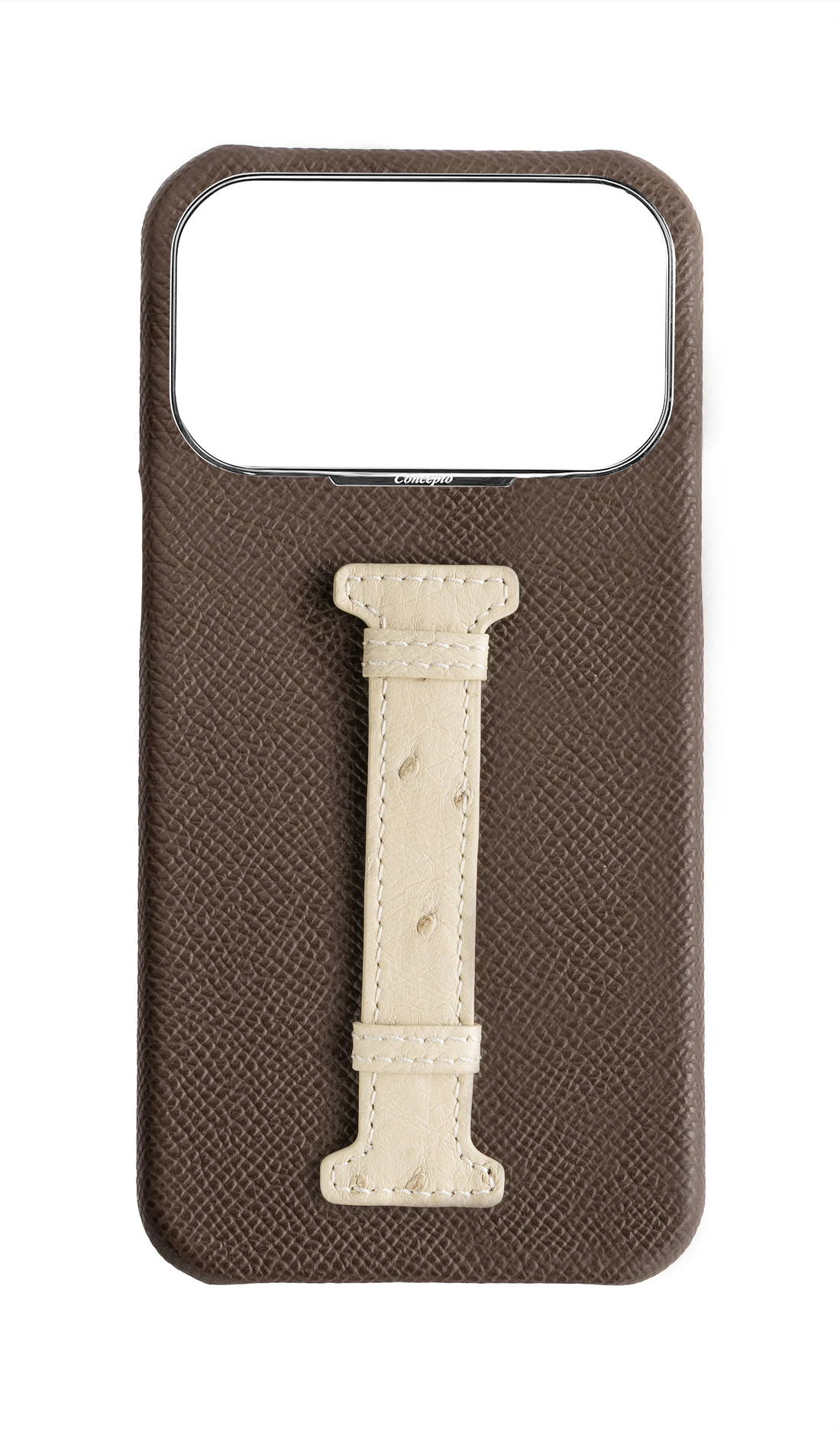 Brown / Cream Exotic Ostrich Middle Strap Case