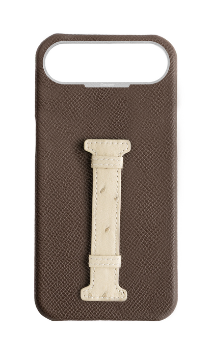 Brown / Cream Exotic Ostrich Middle Strap Case