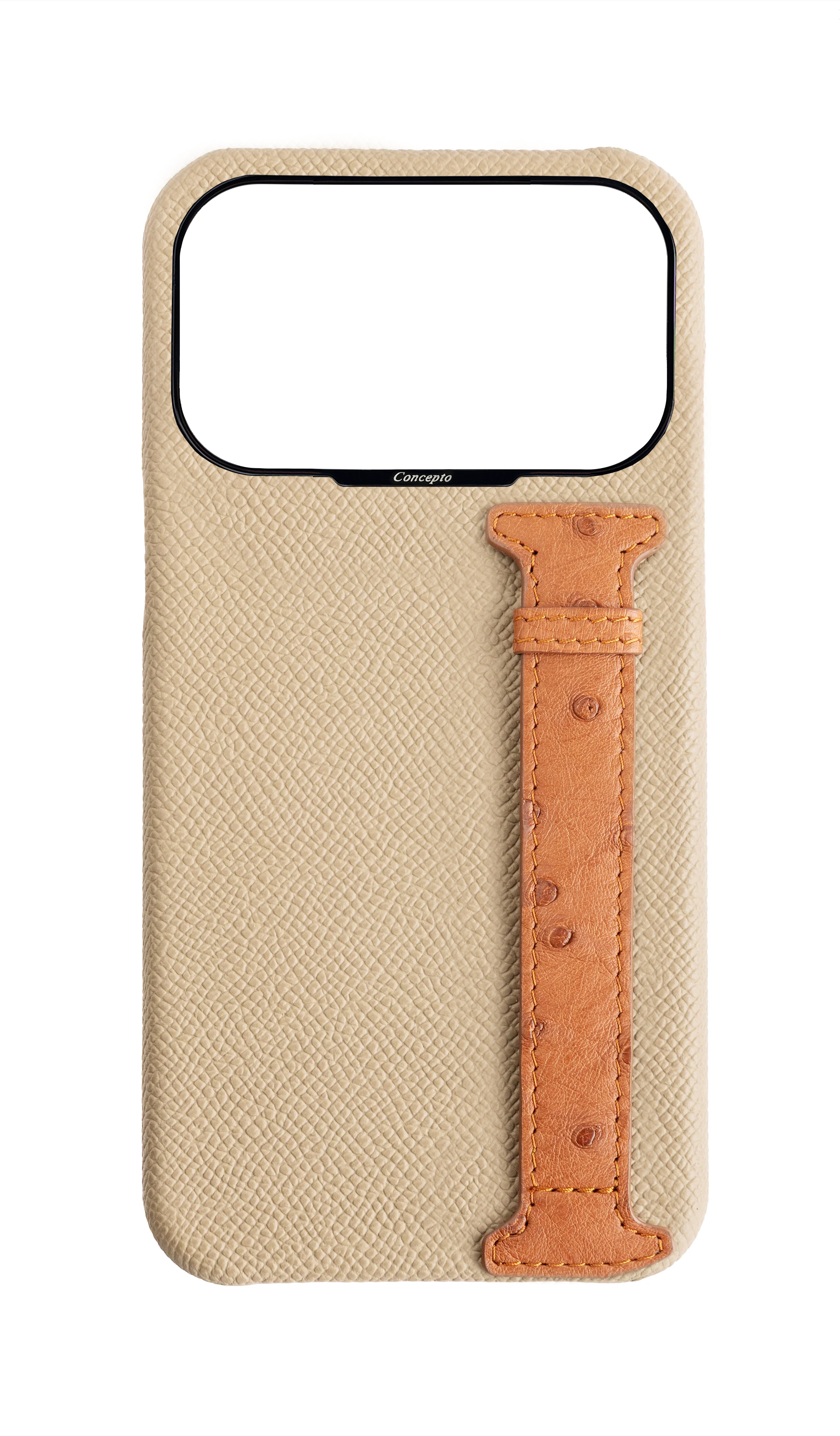 Beige / Tan Exotic Ostrich Side Strap Case