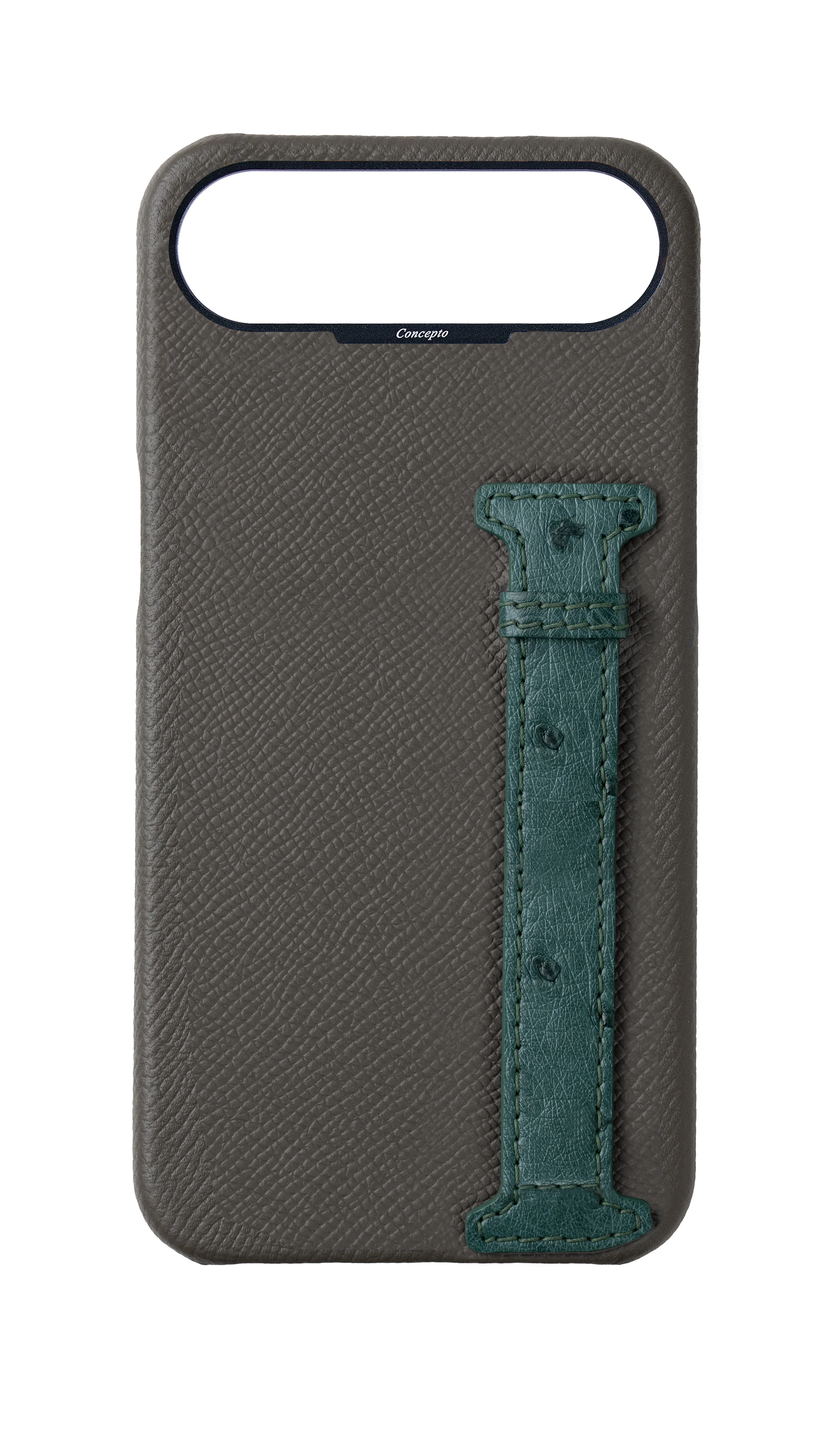 Grey / Green Exotic Ostrich Side Strap Case