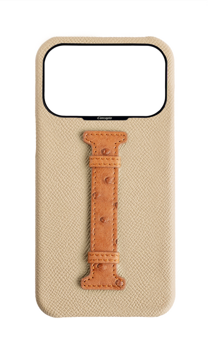 Beige / Tan Exotic Ostrich Middle Strap Case