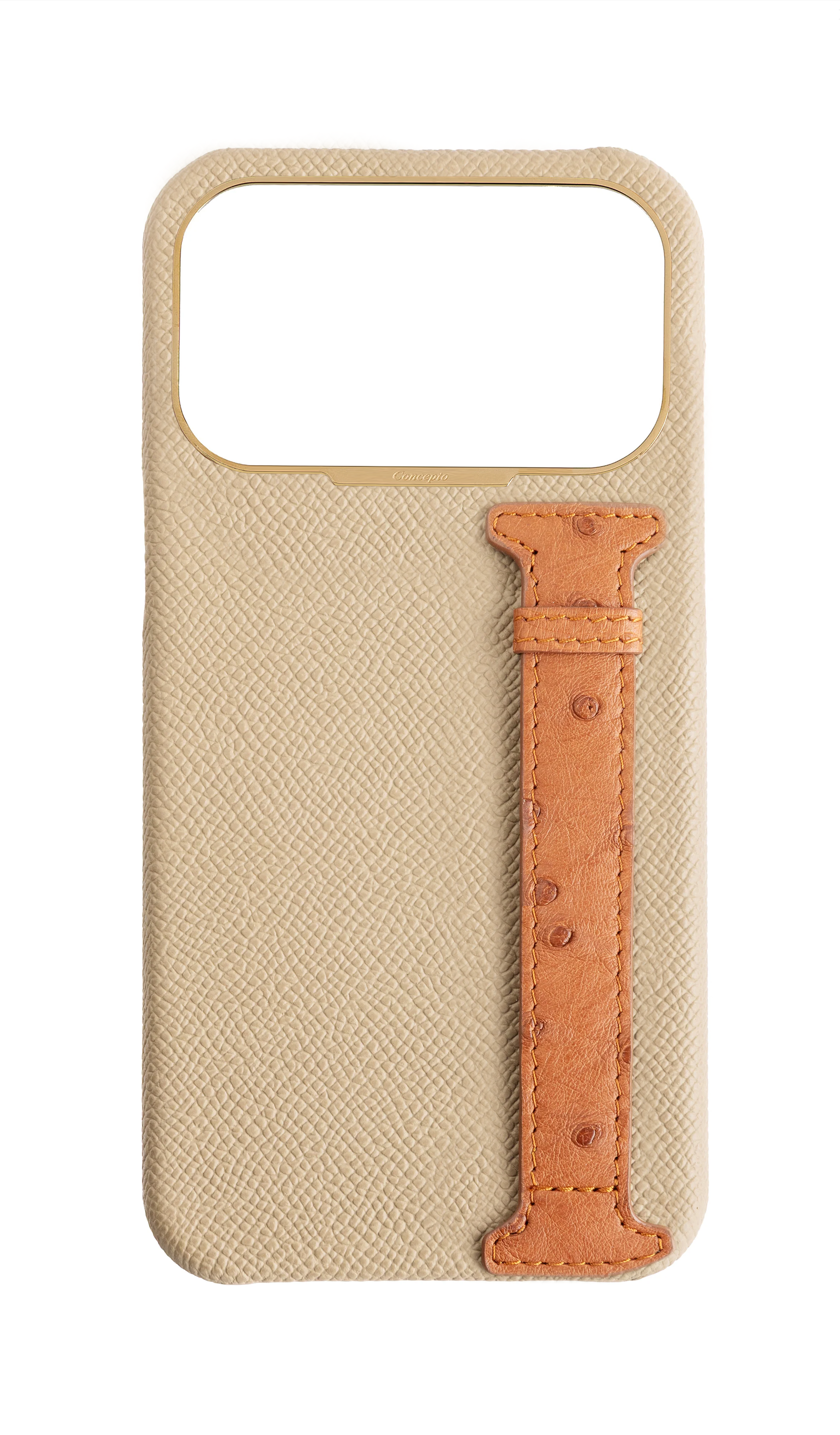 Beige / Tan Exotic Ostrich Side Strap Case