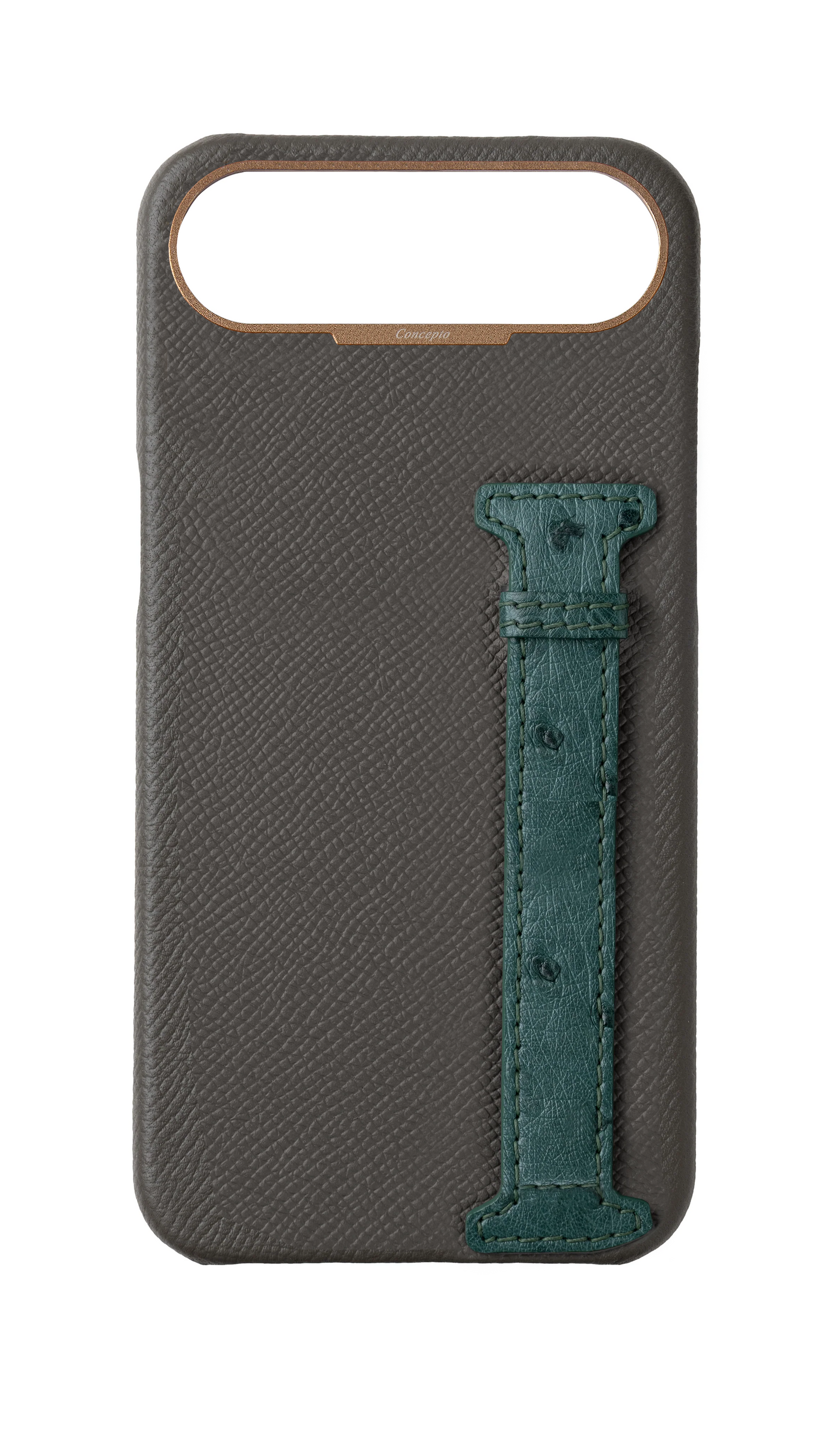 Grey / Green Exotic Ostrich Side Strap Case