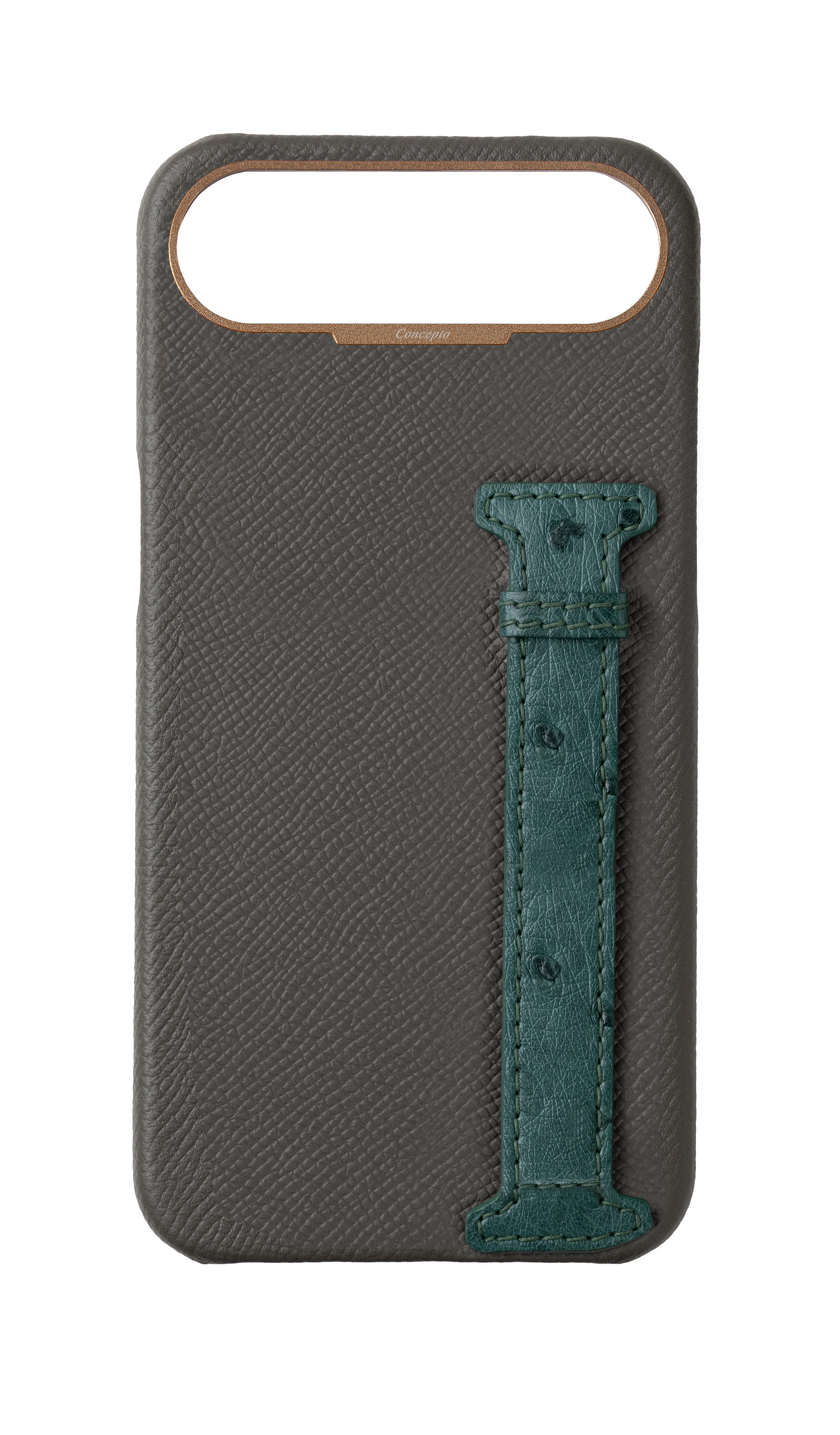 Grey / Green Exotic Ostrich Side Strap Case