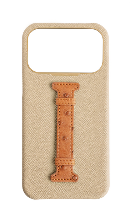 Beige / Tan Exotic Ostrich Middle Strap Case
