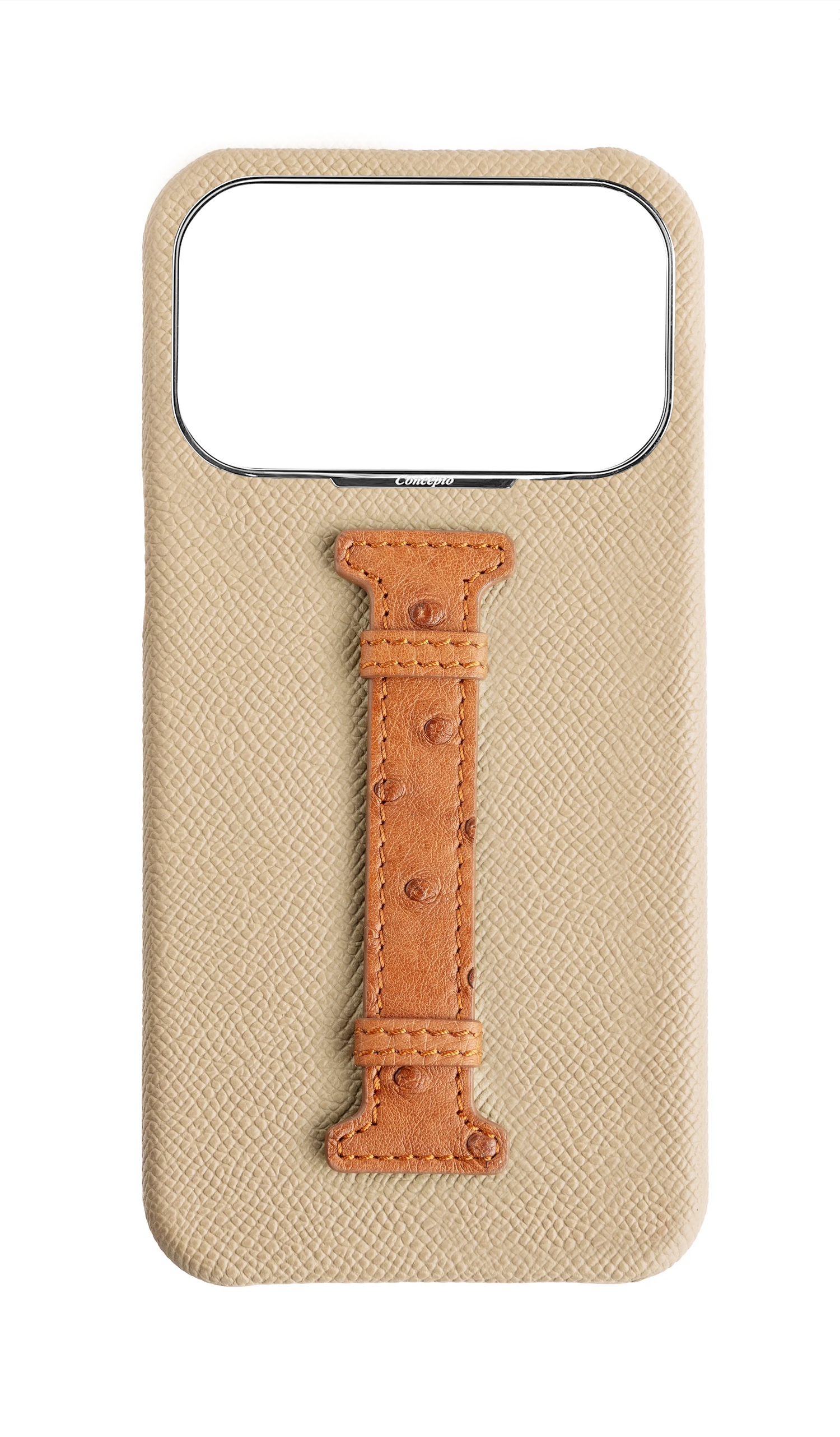 Beige / Tan Exotic Ostrich Middle Strap Case