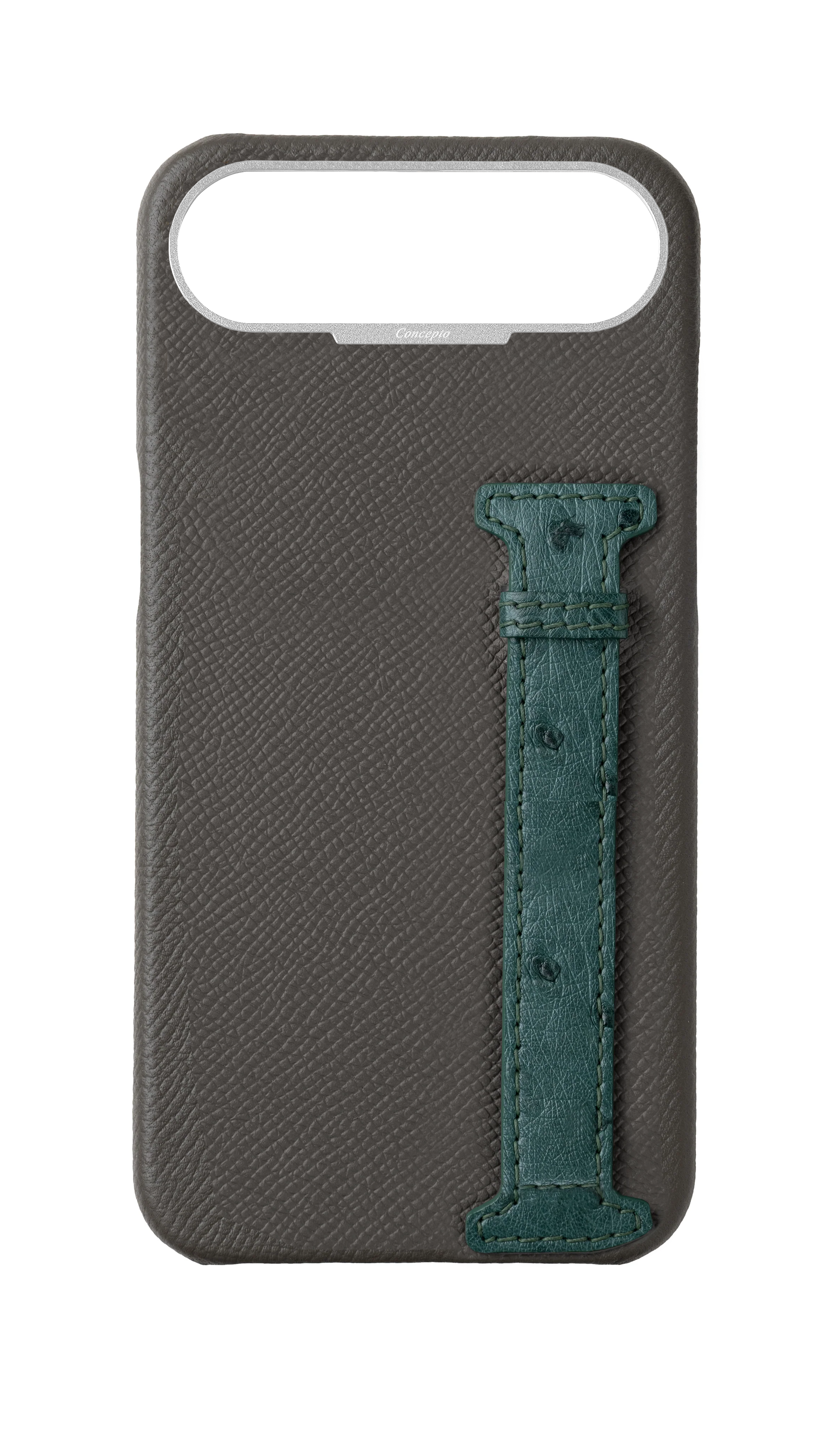 Grey / Green Exotic Ostrich Side Strap Case