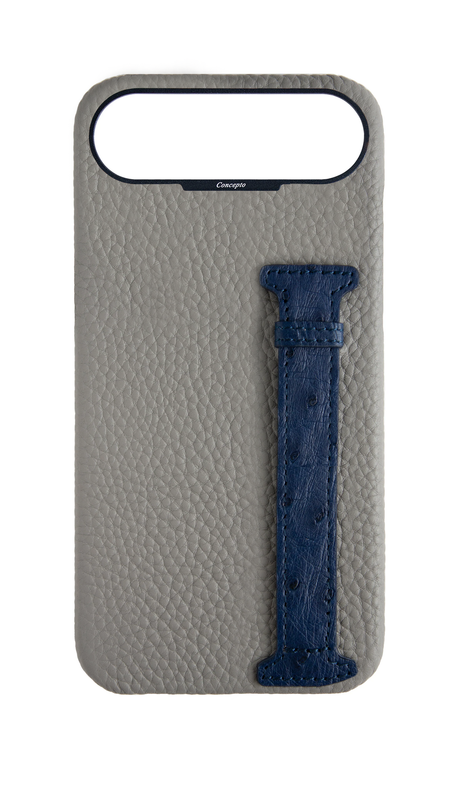 Grey / Navy Exotic Ostrich Side Strap Case