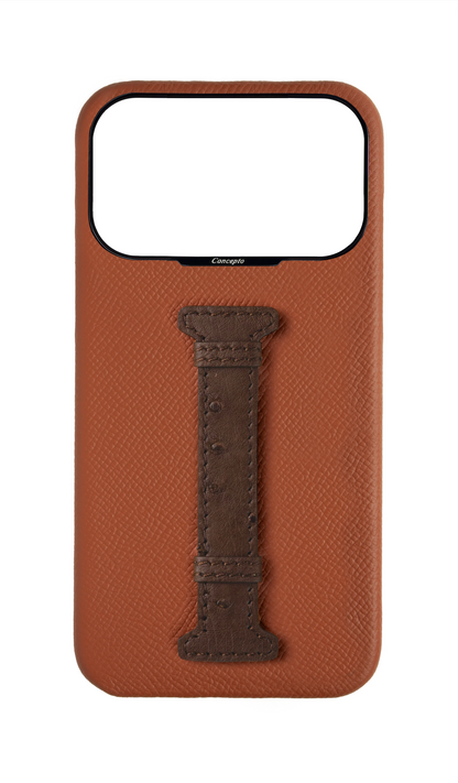 Tan / Brown Exotic Ostrich Middle Strap Case
