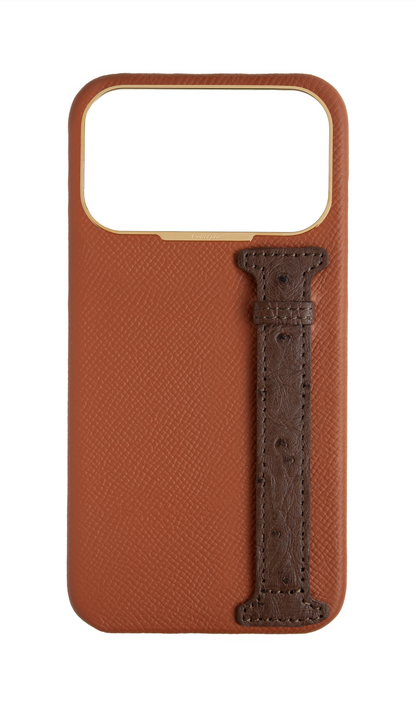 Tan / Brown Exotic Ostrich Side Strap Case