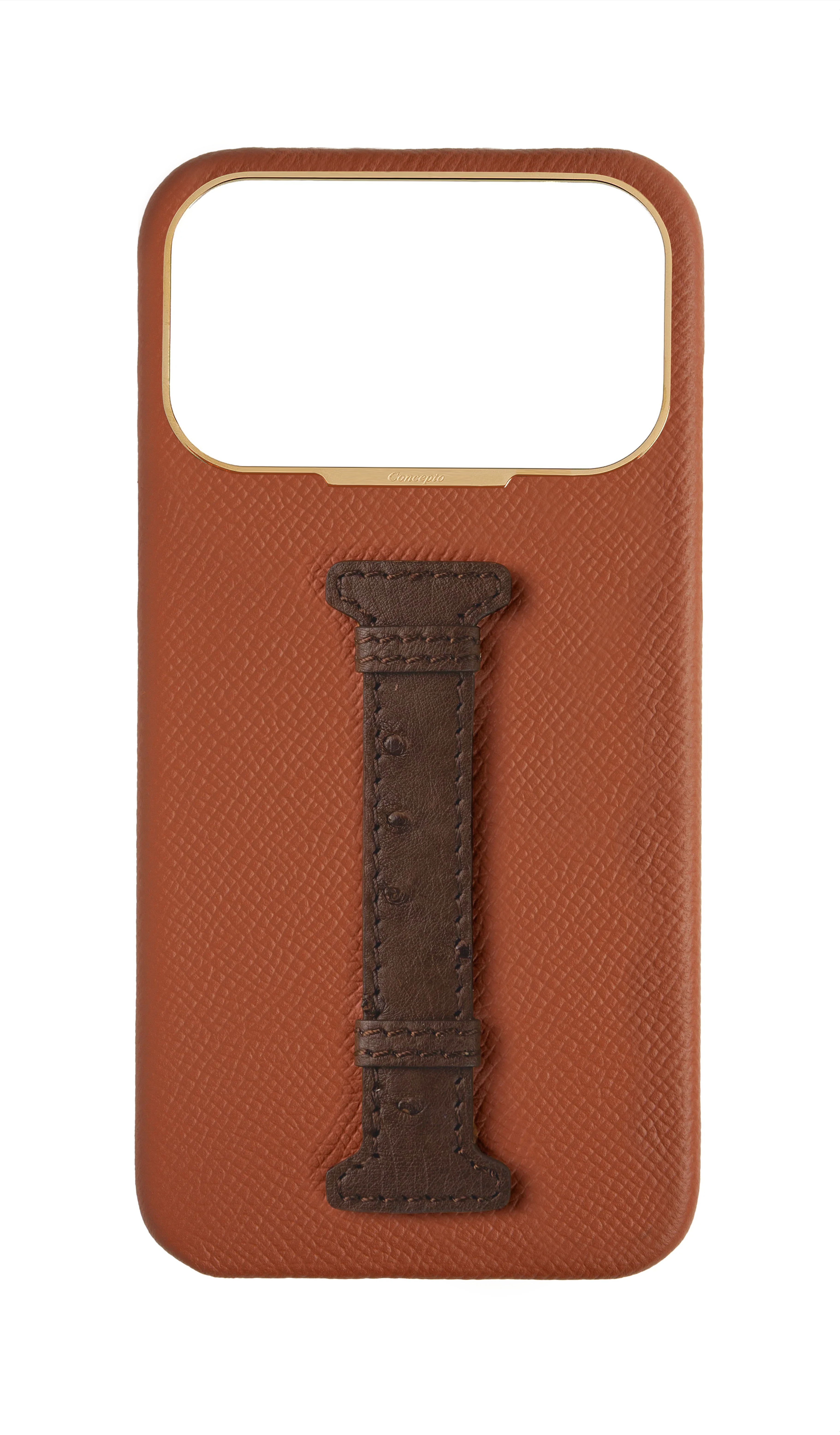 Tan / Brown Exotic Ostrich Middle Strap Case