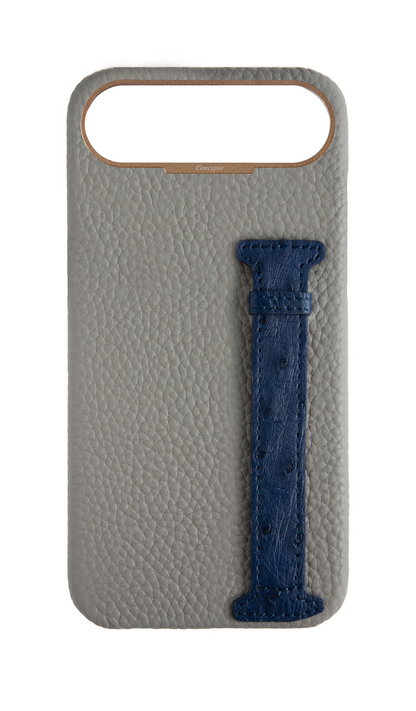 Grey / Navy Exotic Ostrich Side Strap Case