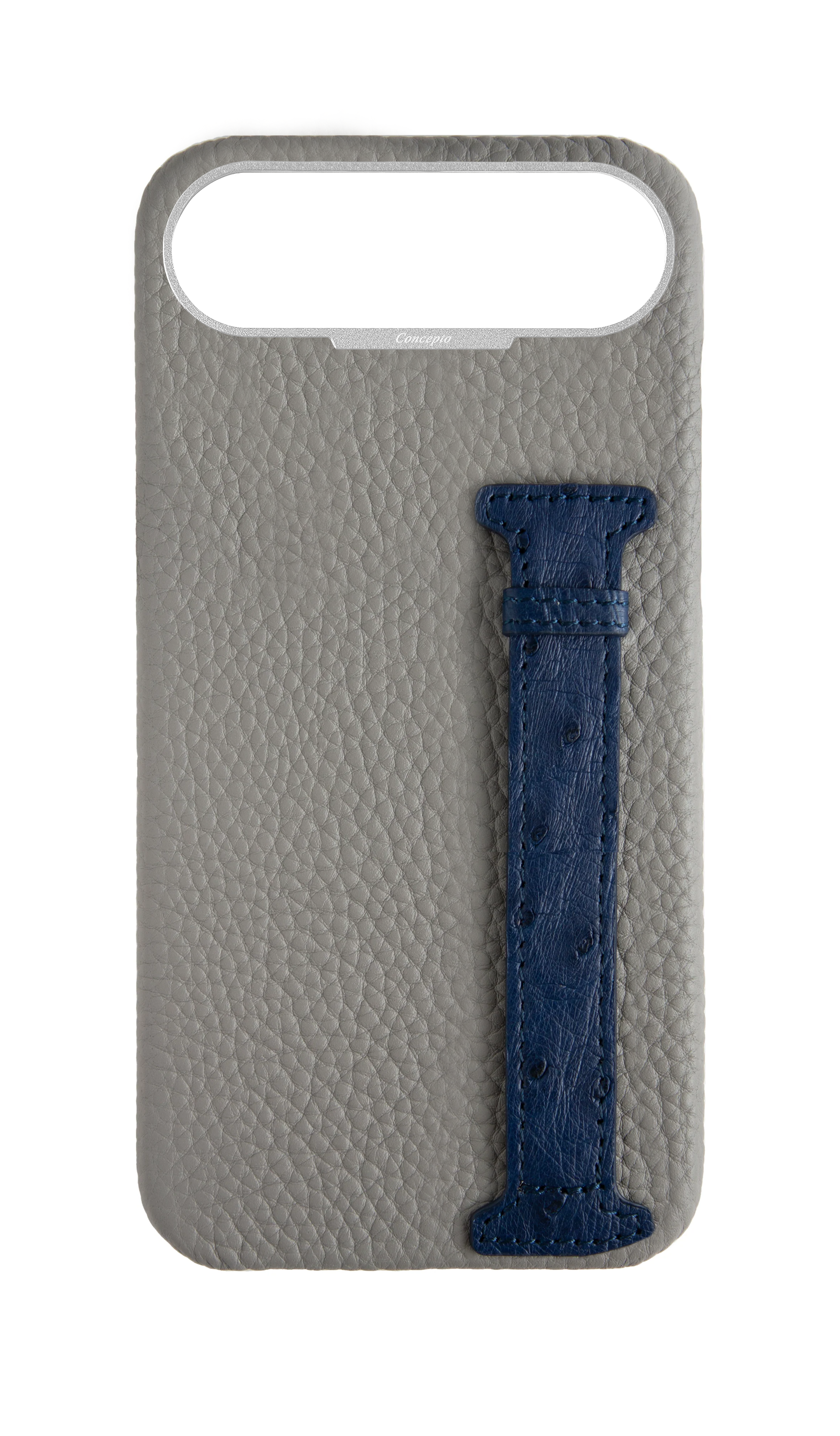 Grey / Navy Exotic Ostrich Side Strap Case