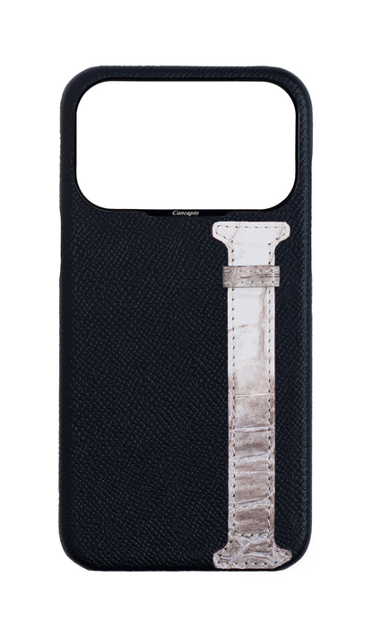 Black Himalayan Exotic Crocodile Side Strap Case