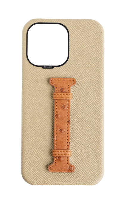 Beige / Tan Exotic Ostrich Middle Strap Case