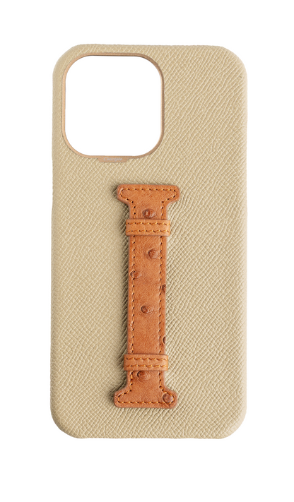 Beige / Tan Exotic Ostrich Middle Strap Case