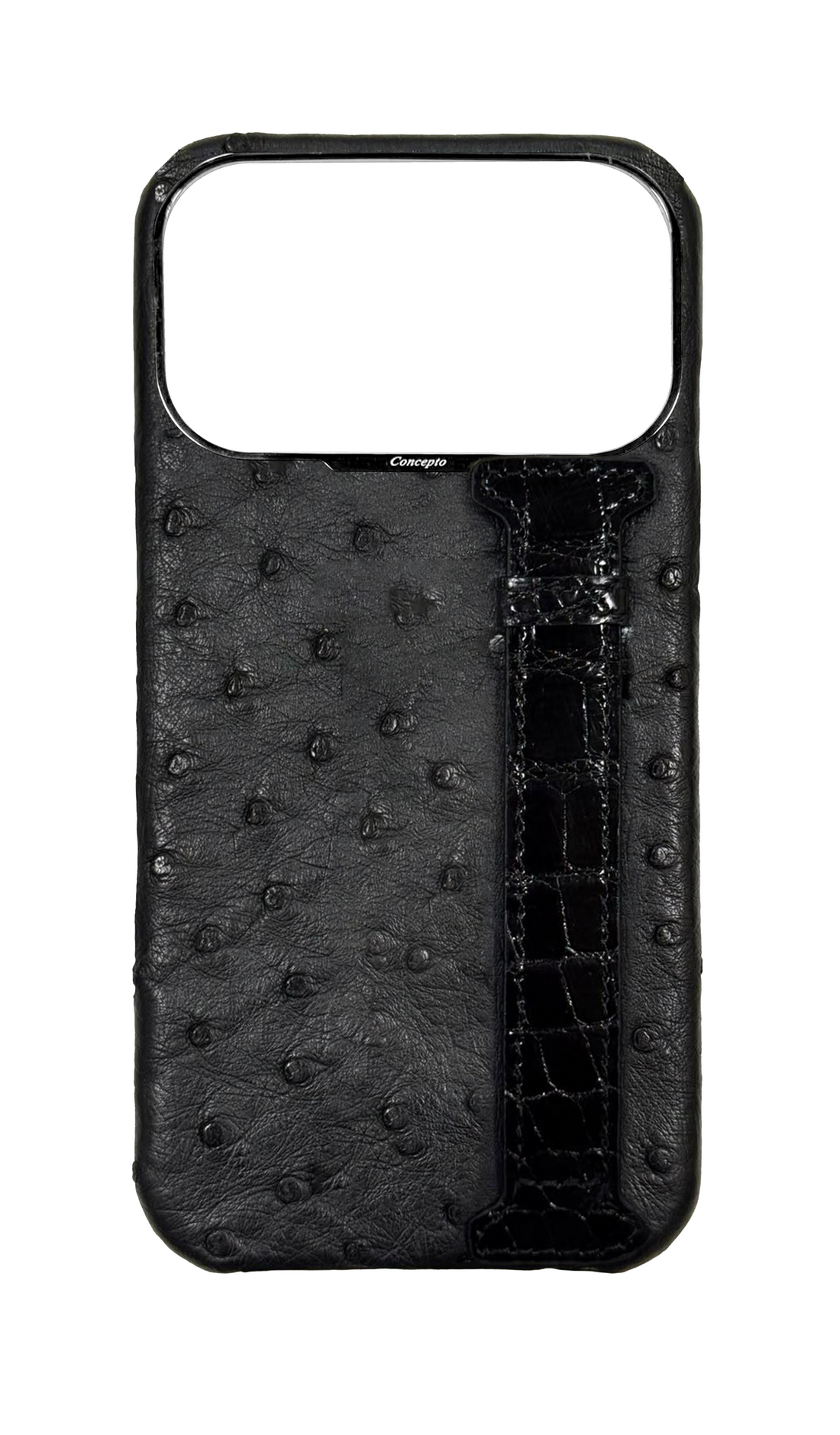 Black Exotic Ostrich &amp; Crocodile Side Strap Case