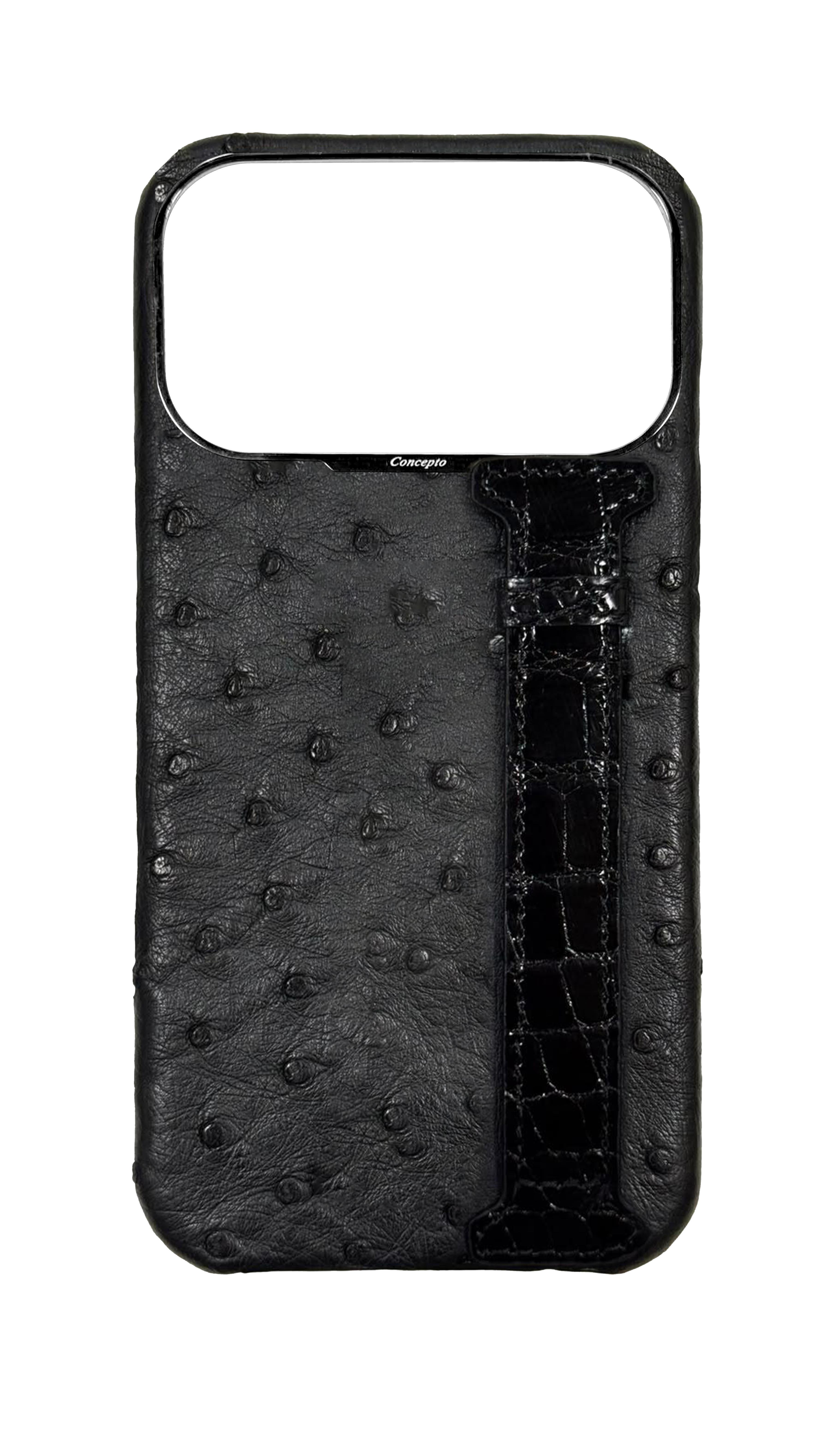 Black Exotic Ostrich &amp; Crocodile Side Strap Case